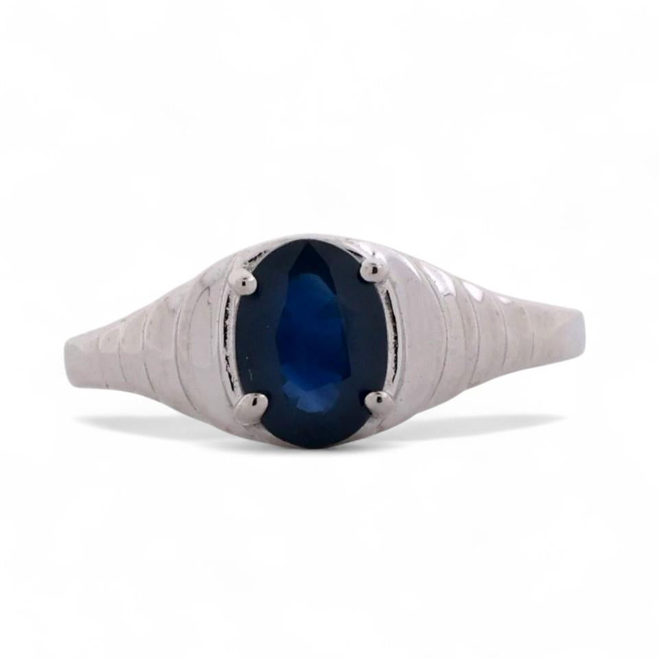 Oval Blue Sapphire Solitaire Ring 14K White Gold 1.10 CT Size 5.75 Estate