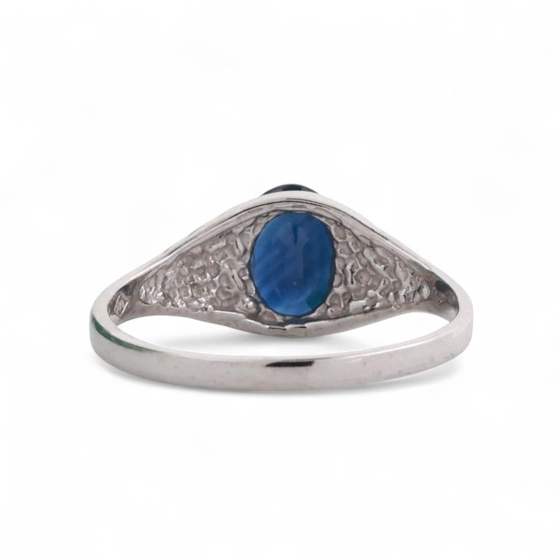 Oval Blue Sapphire Solitaire Ring 14K White Gold 1.10 CT Size 5.75 Estate