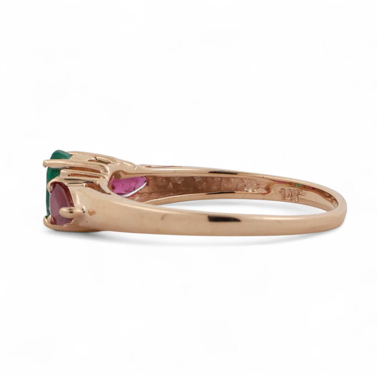 Ruby Emerald Diamond Band Ring 14K Yellow Gold 0.87 CTW Size 7.25 Estate