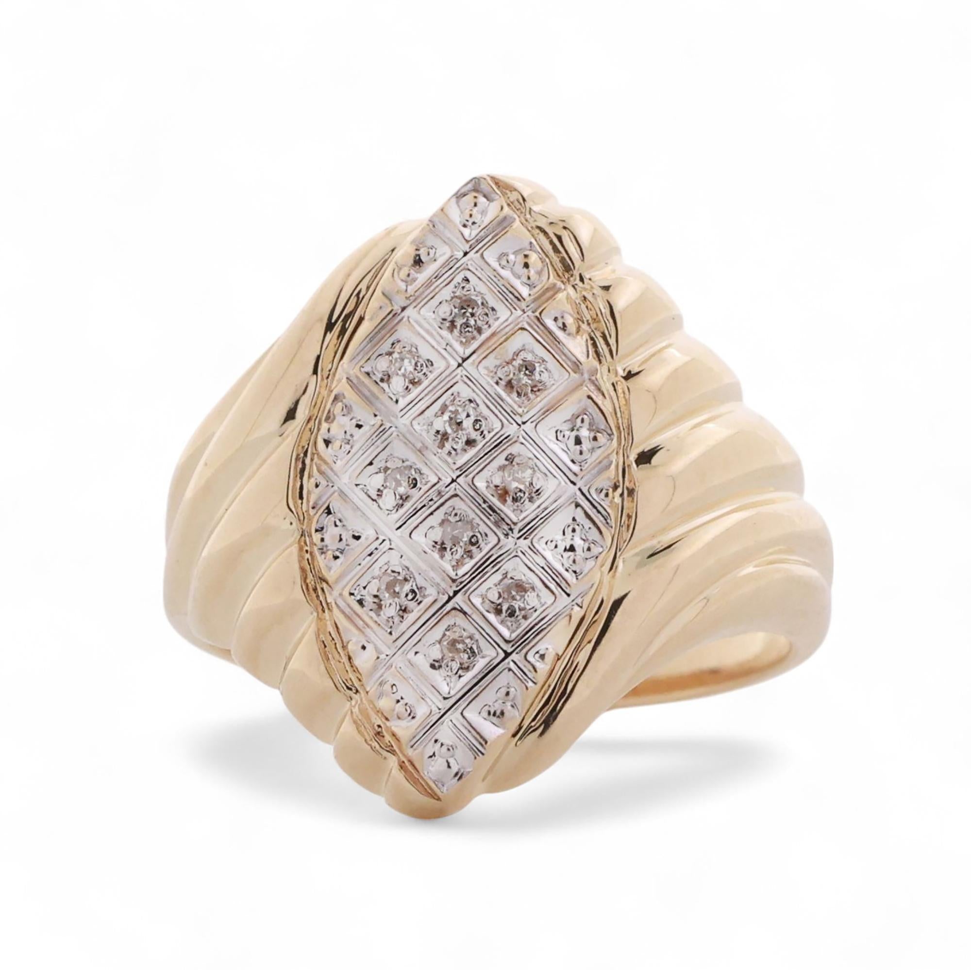 Cluster Diamond Statement Ring 14K Gold Ridged Design Size 8 Estate