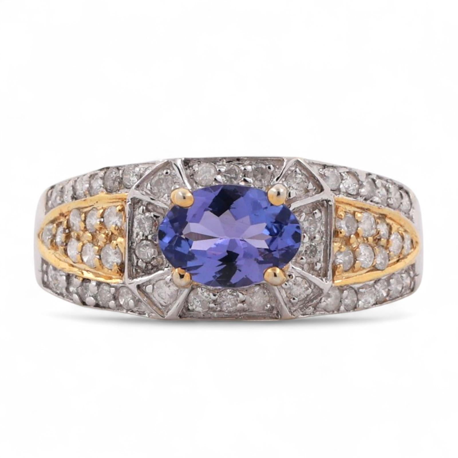 Tanzanite Diamond Cocktail Ring 14K Gold 1.60 CTW Size 7 Ladies Estate