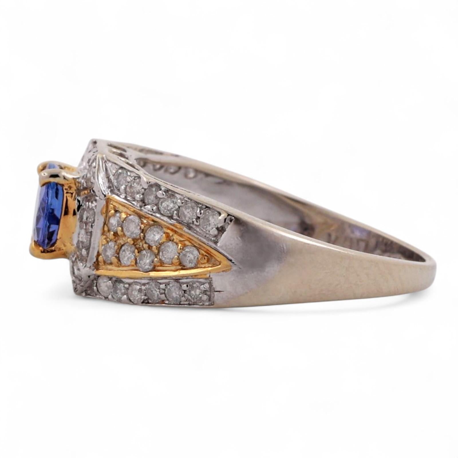 Tanzanite Diamond Cocktail Ring 14K Gold 1.60 CTW Size 7 Ladies Estate