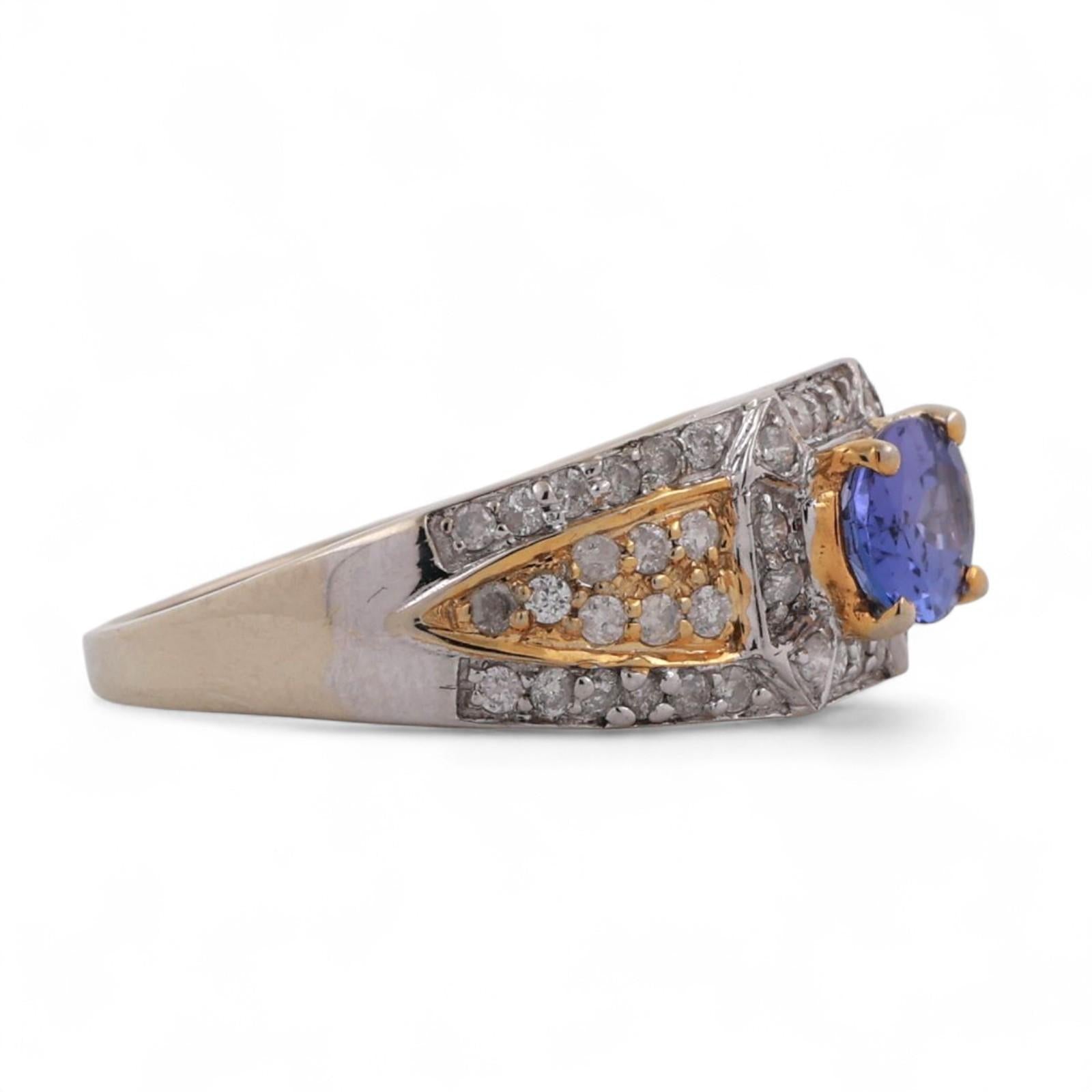 Tanzanite Diamond Cocktail Ring 14K Gold 1.60 CTW Size 7 Ladies Estate