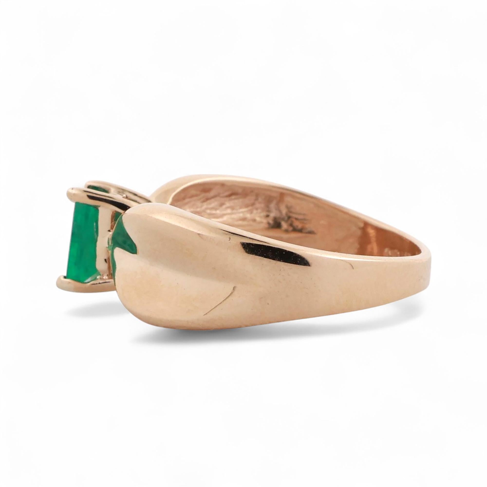 Solitaire Emerald Bow Ring 14K Yellow Gold 0.58 CT Size 7 Ladies Estate