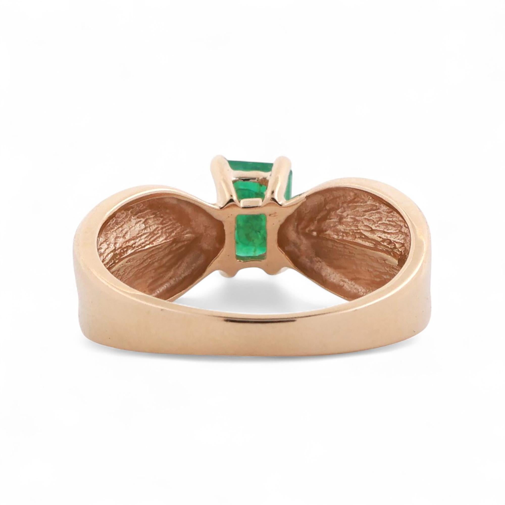 Solitaire Emerald Bow Ring 14K Yellow Gold 0.58 CT Size 7 Ladies Estate