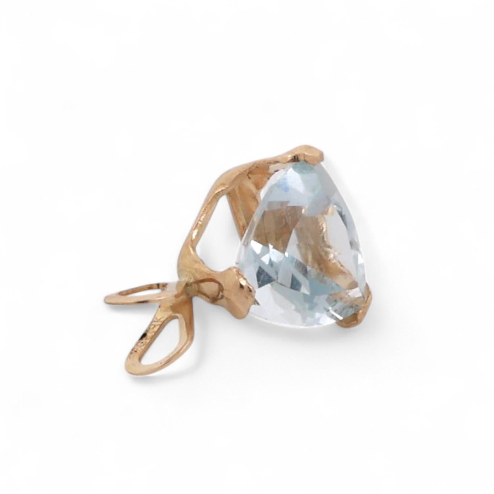 0.95 CT Trillion Cut Aquamarine Pendant Charm 14K Yellow Gold 0.40" Estate