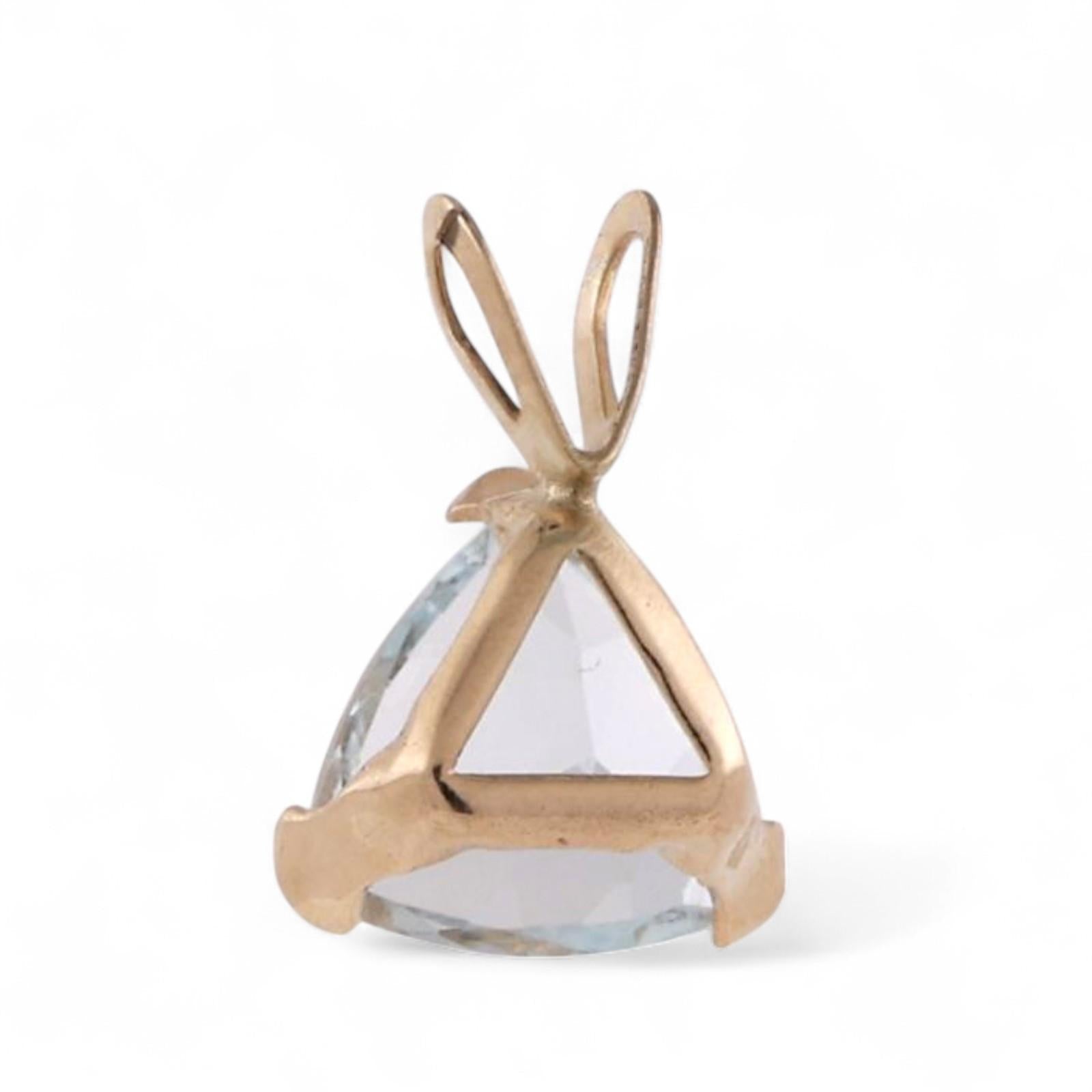 0.95 CT Trillion Cut Aquamarine Pendant Charm 14K Yellow Gold 0.40" Estate