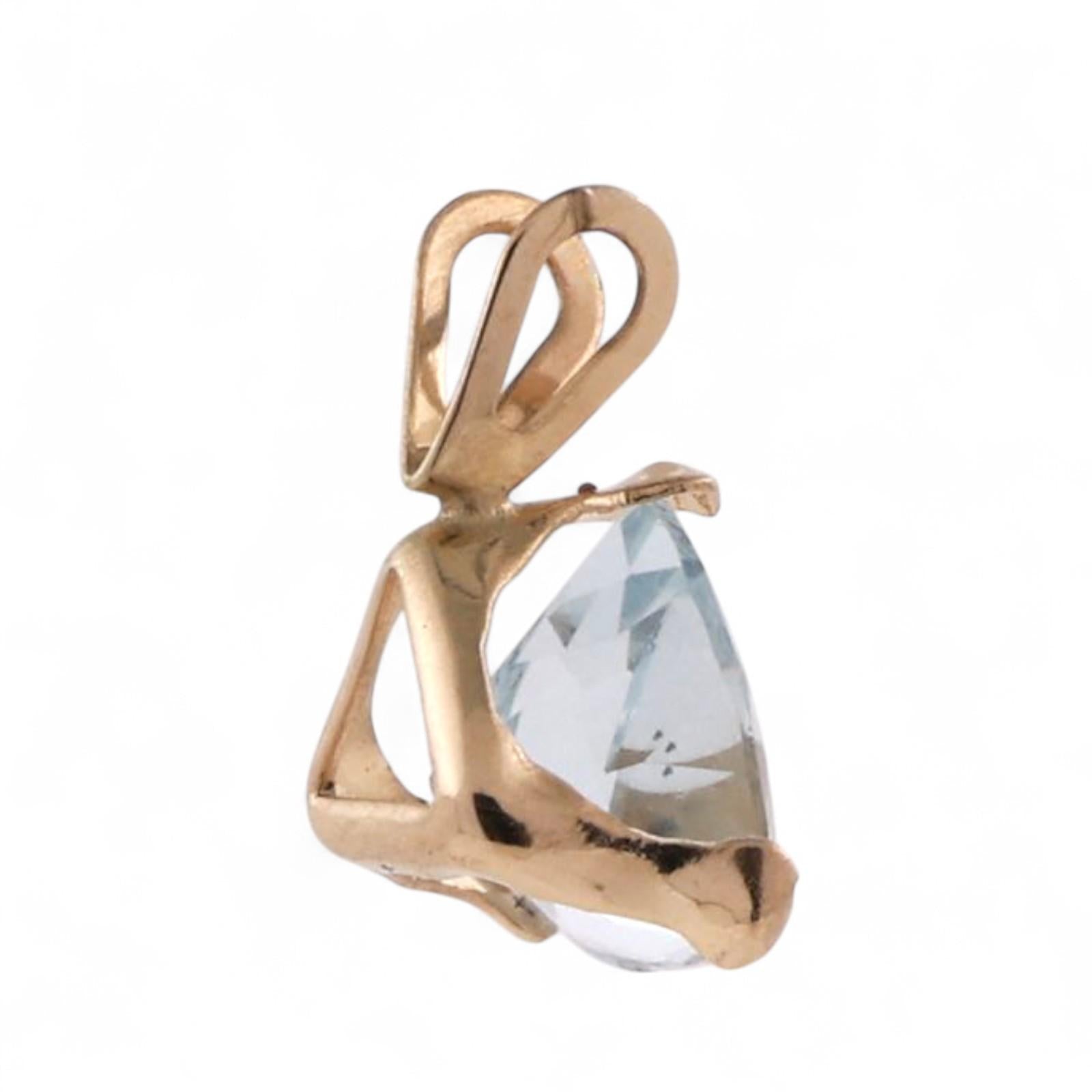 0.95 CT Trillion Cut Aquamarine Pendant Charm 14K Yellow Gold 0.40" Estate