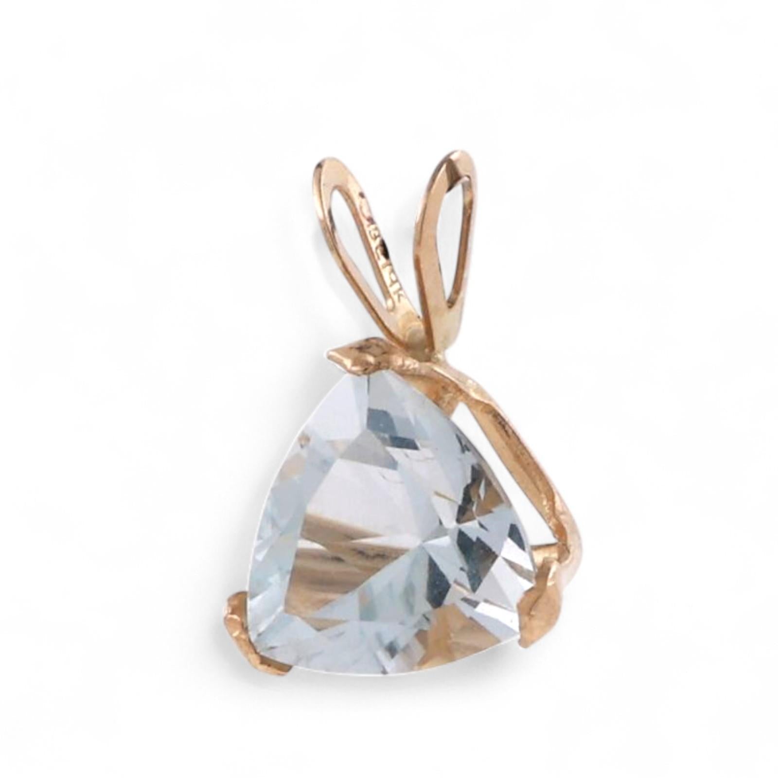 0.95 CT Trillion Cut Aquamarine Pendant Charm 14K Yellow Gold 0.40" Estate