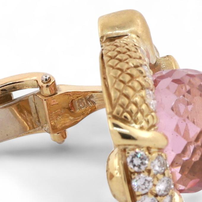 Pink And Blue Sapphire Diamond Earrings 18K Yellow Gold Clip On 1" Ladies Estate