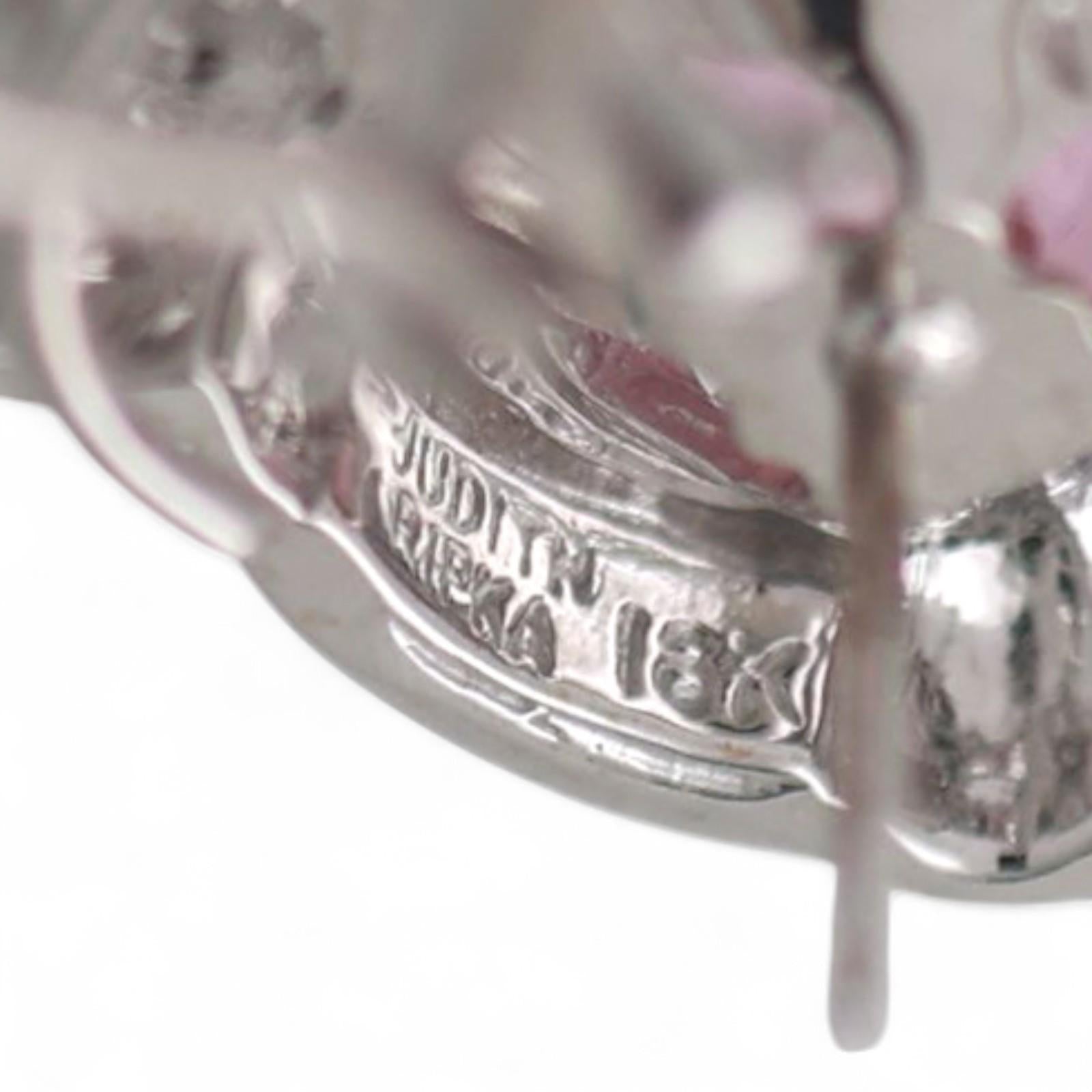 Judith Ripka Pink Topaz Diamond Earrings 18K White Gold Omega Backs 0.45"
