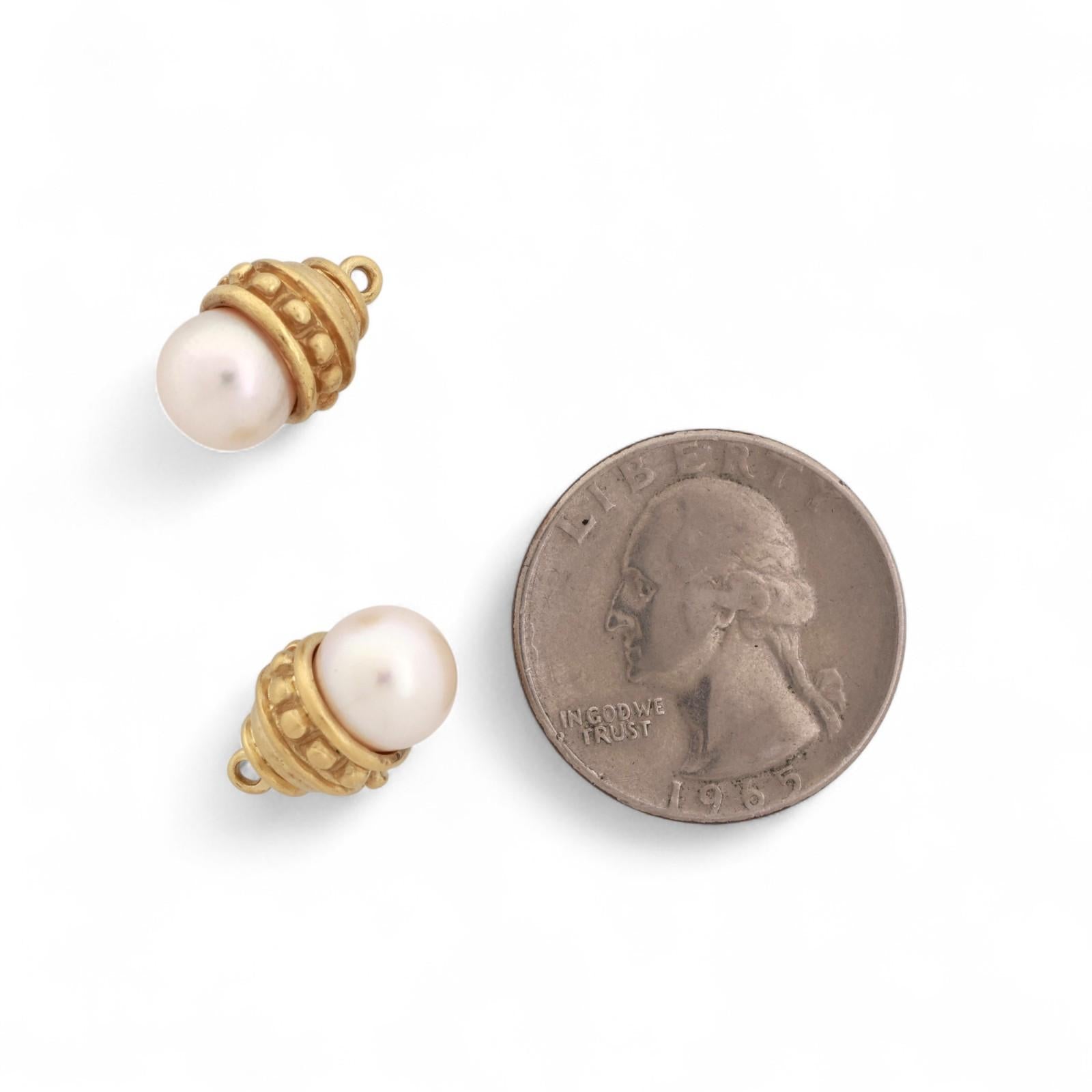 Round Cultured Akoya Pearl Earring Attachments 18K Yellow Gold 8.5 mm 0.60"