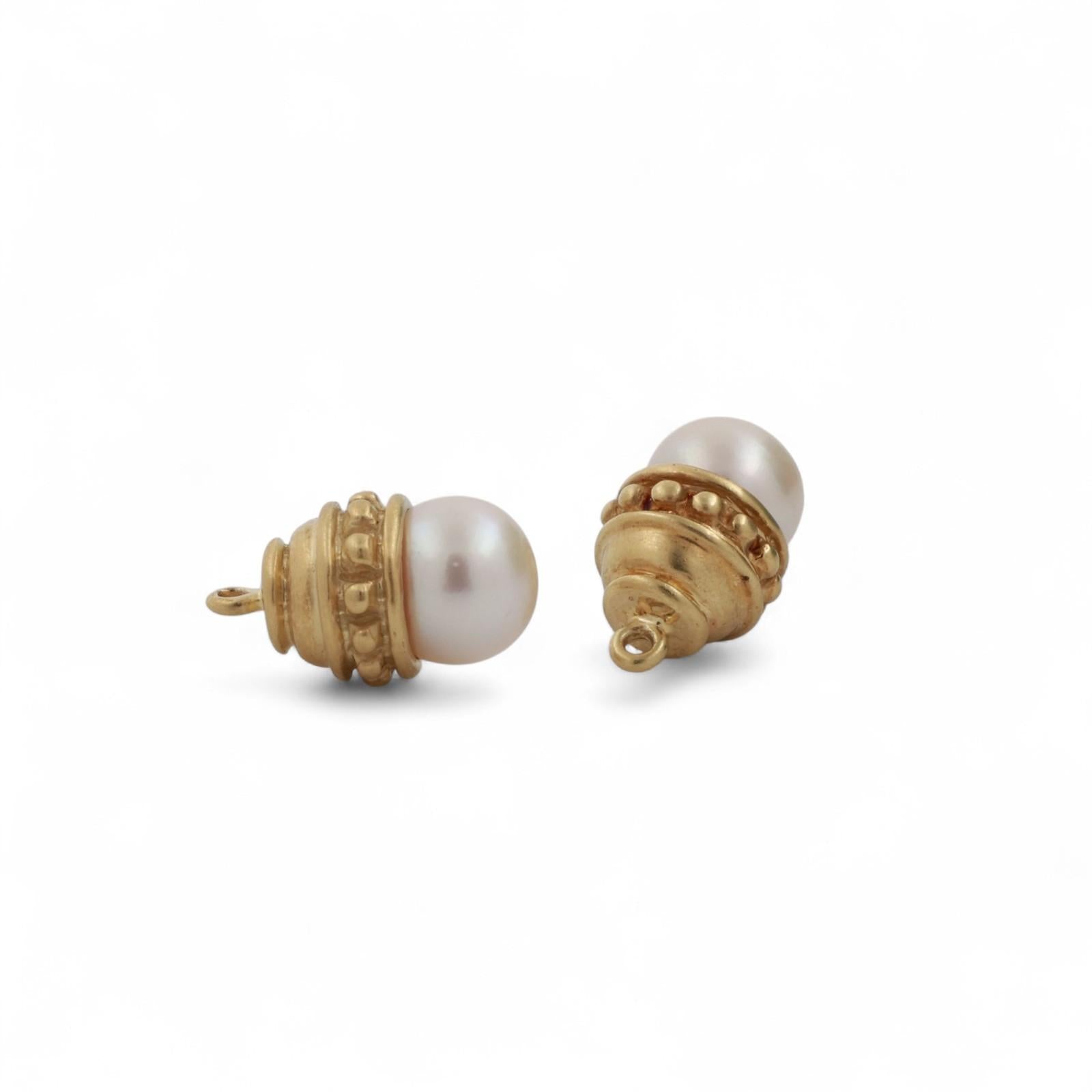 Round Cultured Akoya Pearl Earring Attachments 18K Yellow Gold 8.5 mm 0.60"