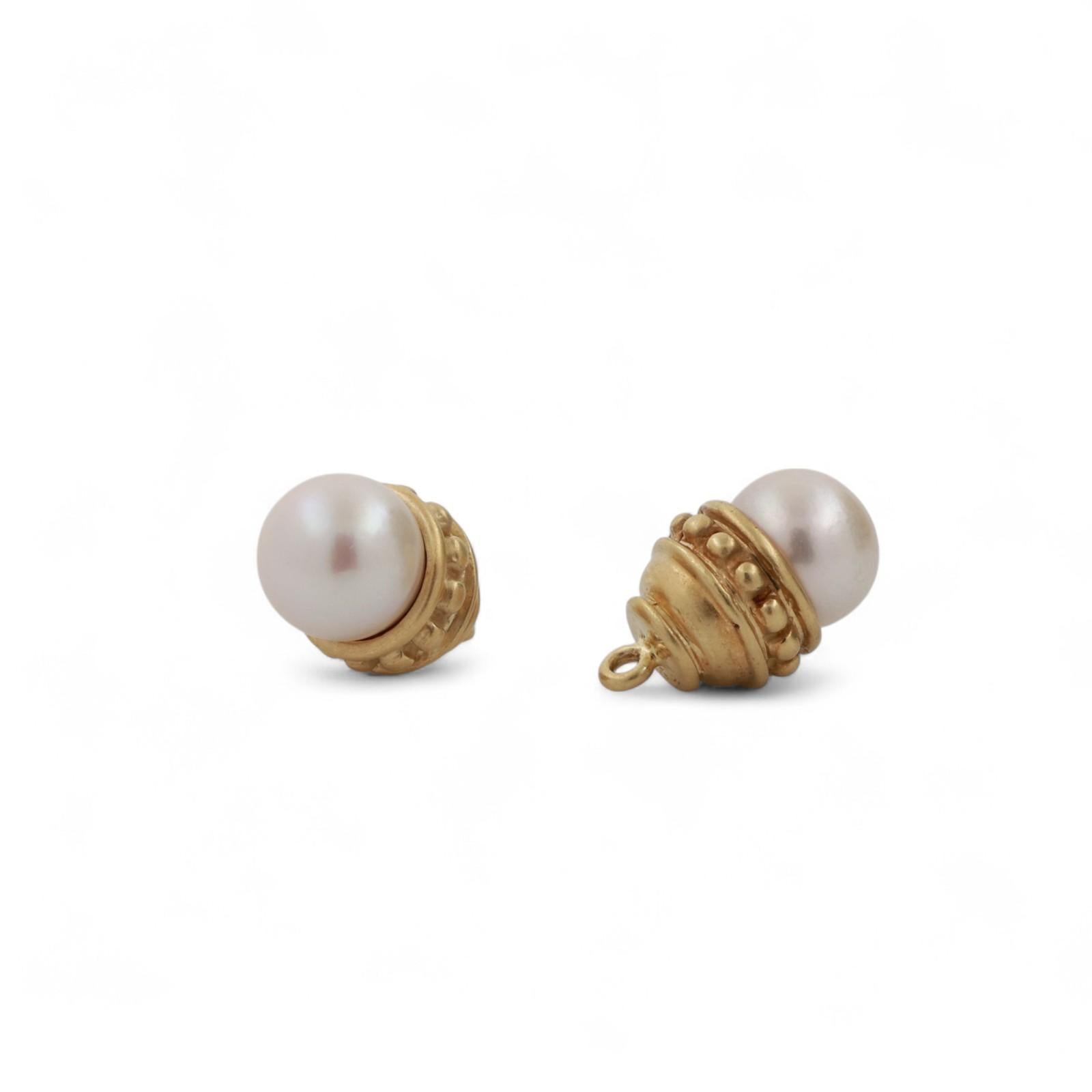 Round Cultured Akoya Pearl Earring Attachments 18K Yellow Gold 8.5 mm 0.60"