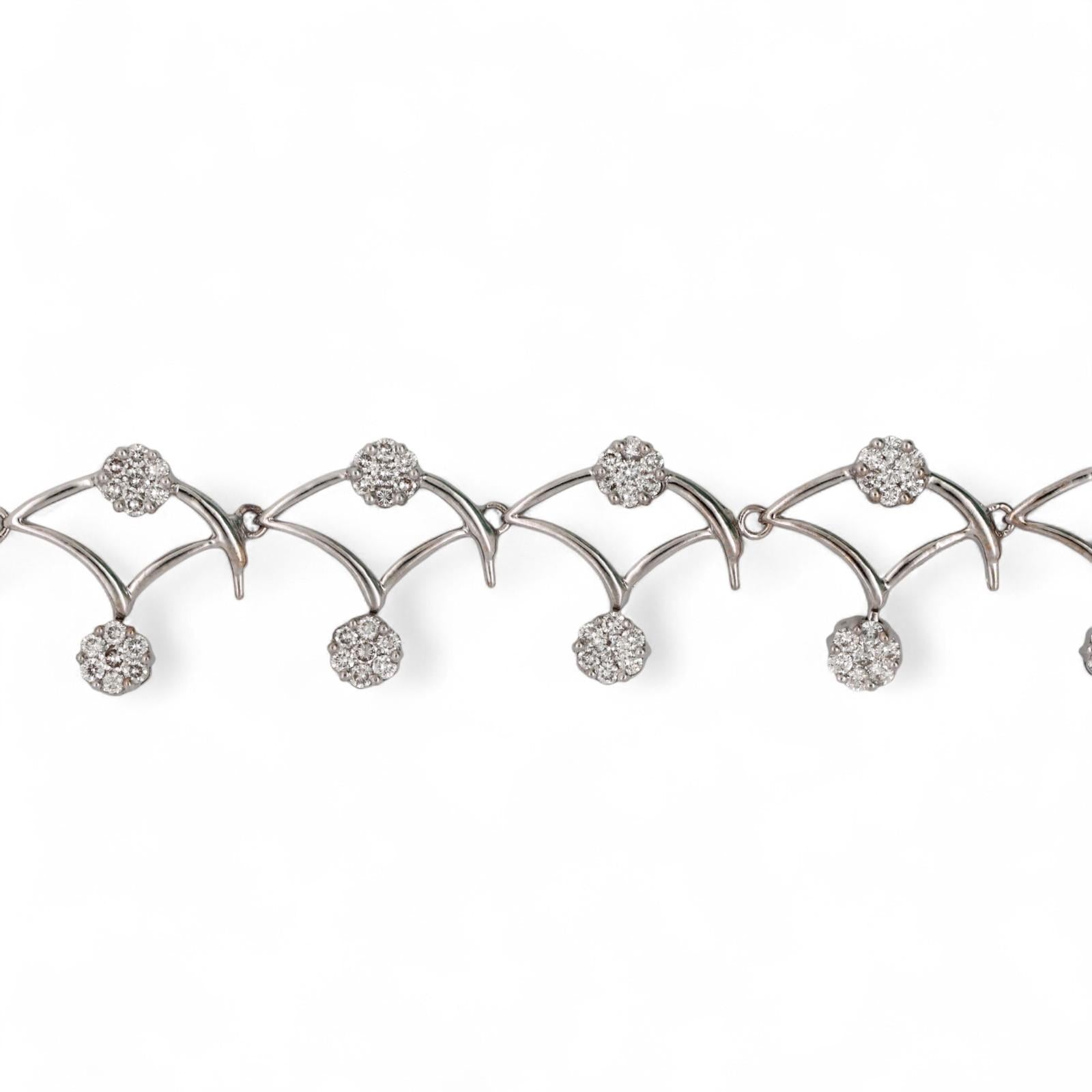 4.00 TW Diamond Flower Station Necklace 18K White Gold Swirl 17.5" Ladies Estate