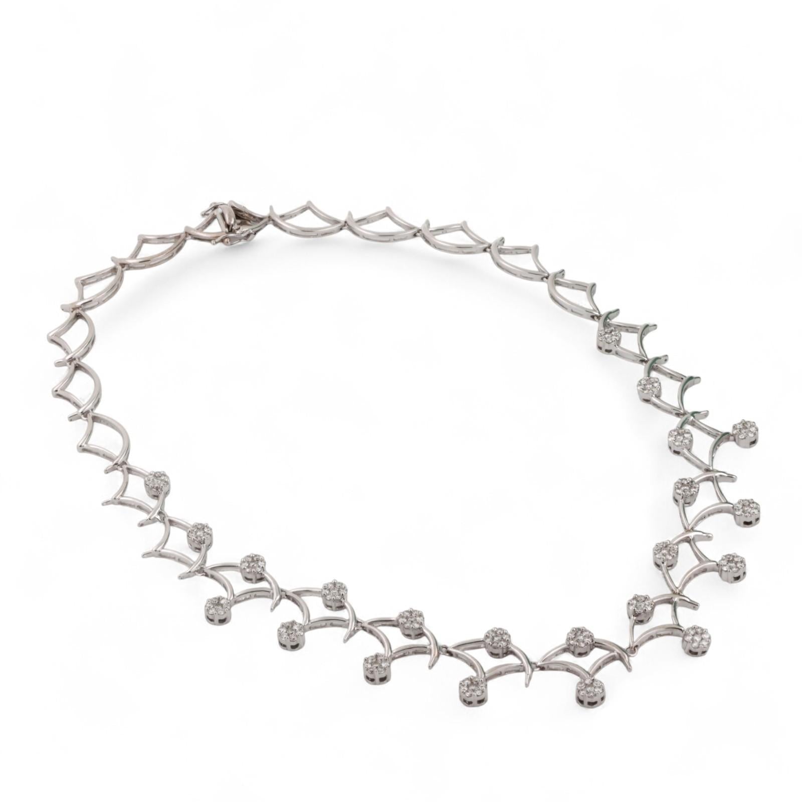 4.00 TW Diamond Flower Station Necklace 18K White Gold Swirl 17.5" Ladies Estate