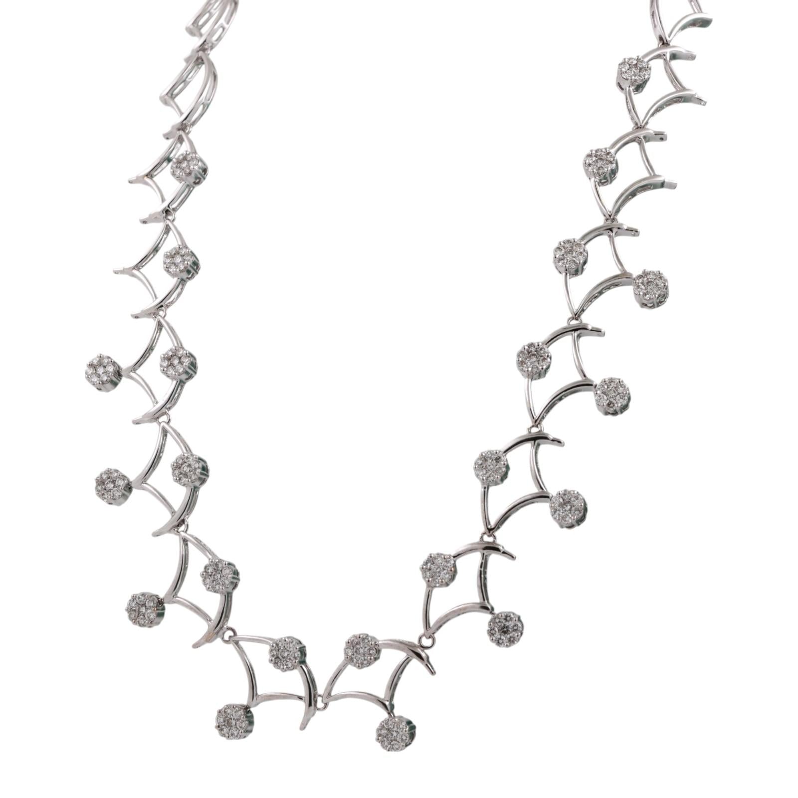 4.00 TW Diamond Flower Station Necklace 18K White Gold Swirl 17.5" Ladies Estate