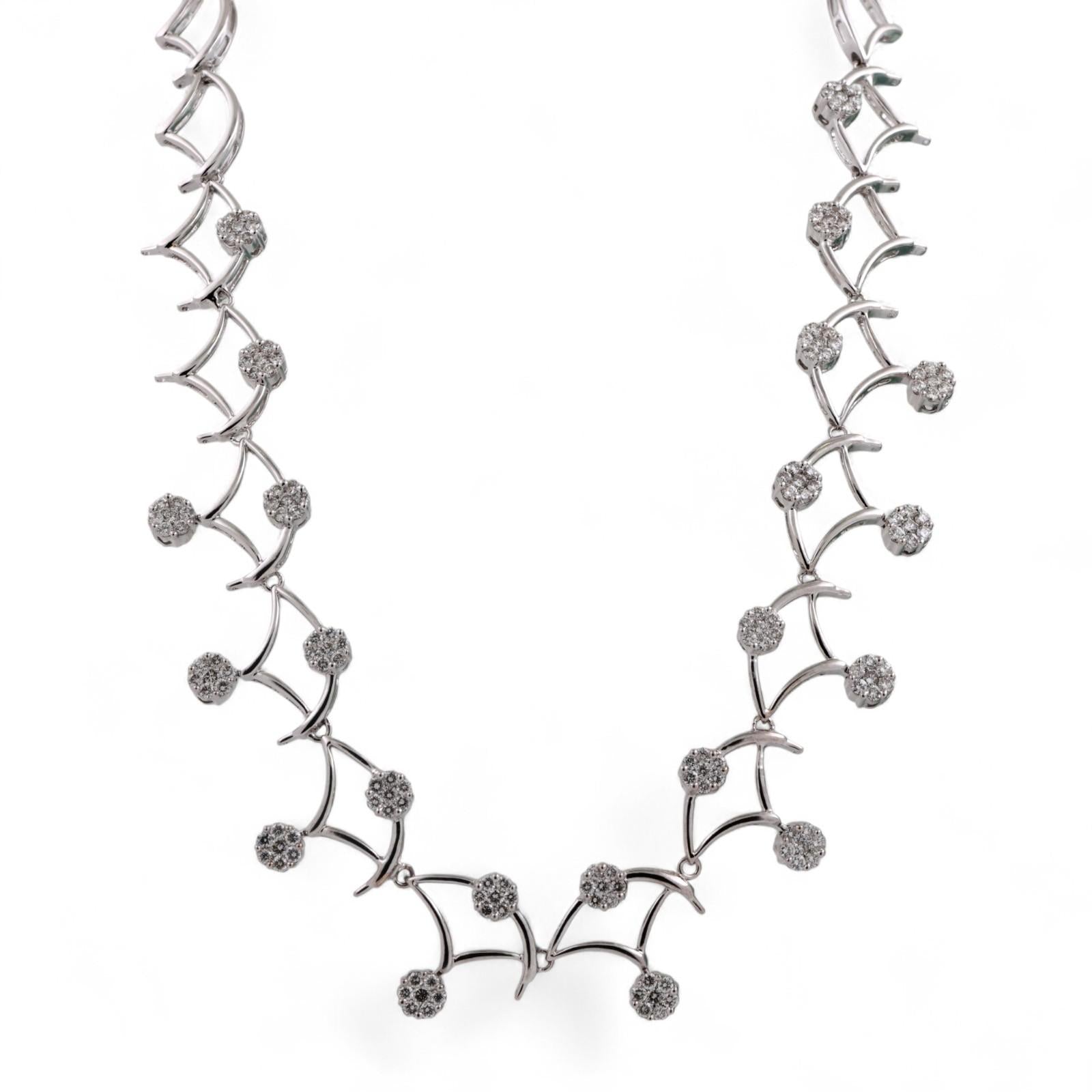 4.00 TW Diamond Flower Station Necklace 18K White Gold Swirl 17.5" Ladies Estate