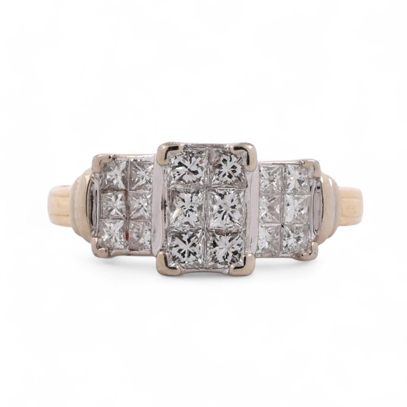 1.40 TW Princess Cut Cluster Diamond Ring 14K  Gold Size 6.75 Ladies Estate