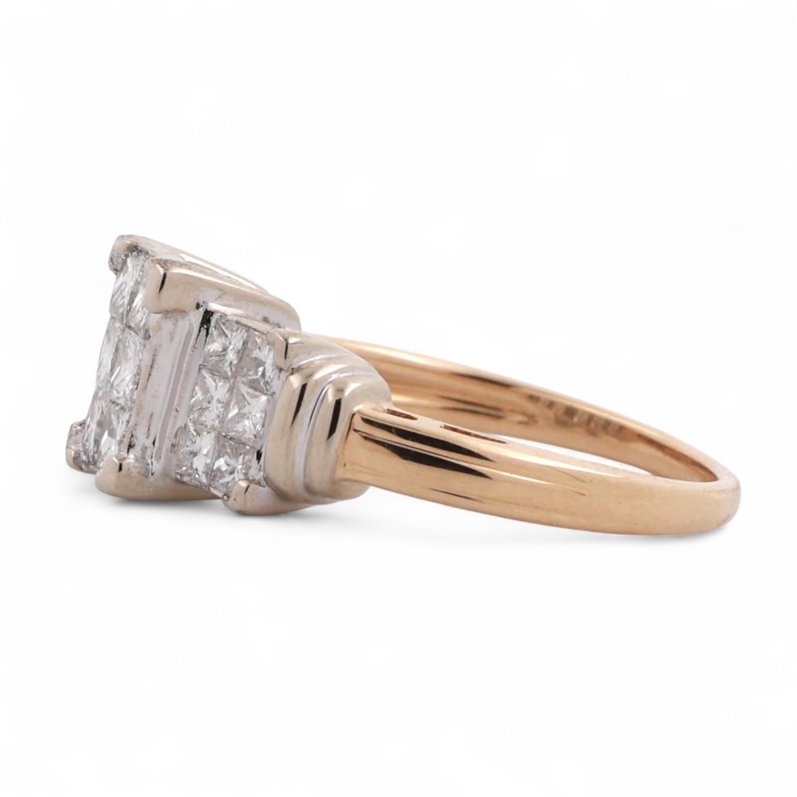 1.40 TW Princess Cut Cluster Diamond Ring 14K  Gold Size 6.75 Ladies Estate