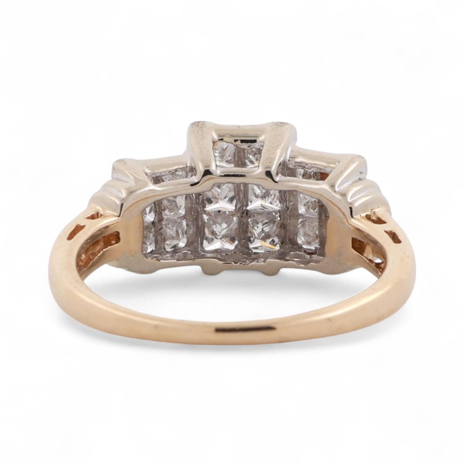 1.40 TW Princess Cut Cluster Diamond Ring 14K  Gold Size 6.75 Ladies Estate