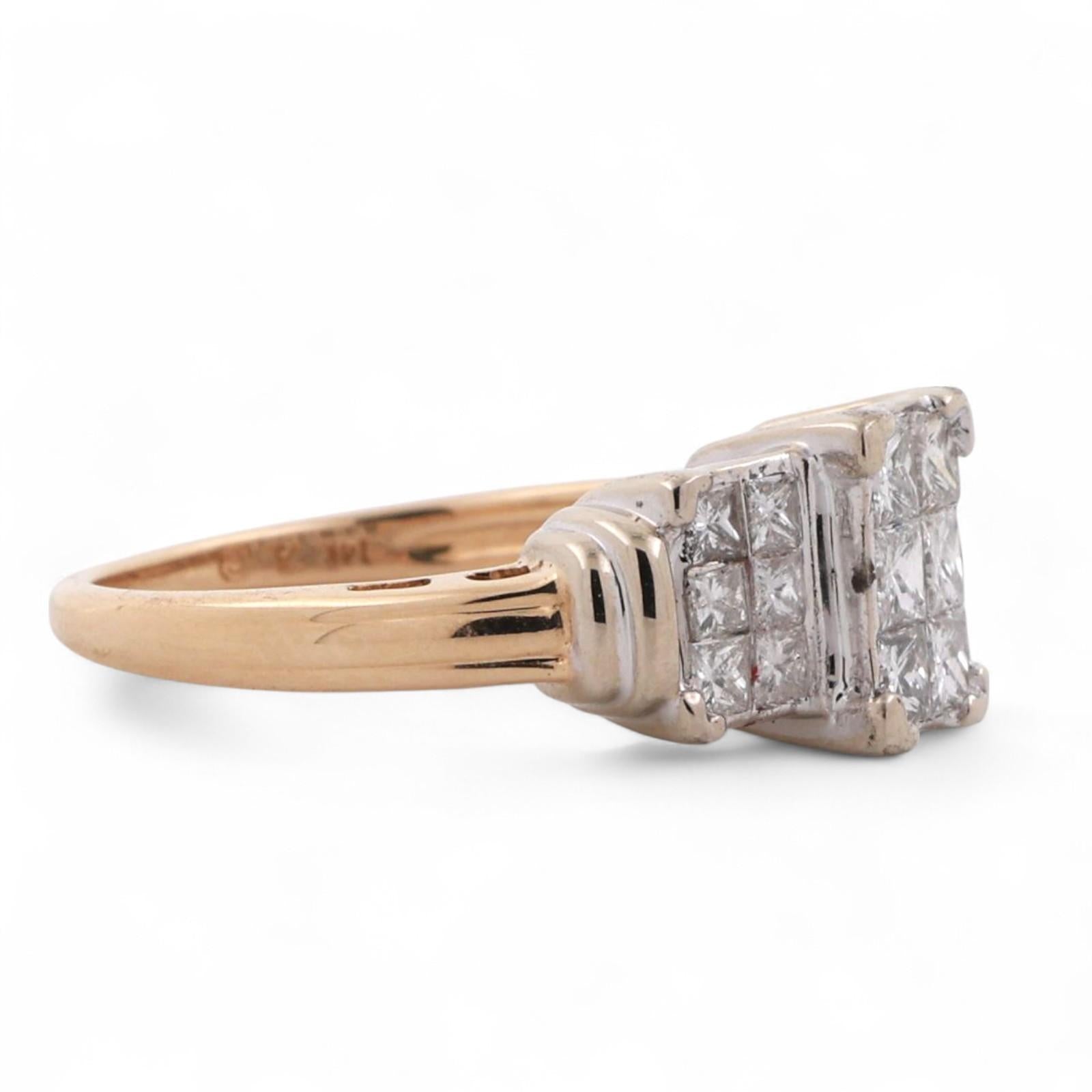 1.40 TW Princess Cut Cluster Diamond Ring 14K  Gold Size 6.75 Ladies Estate