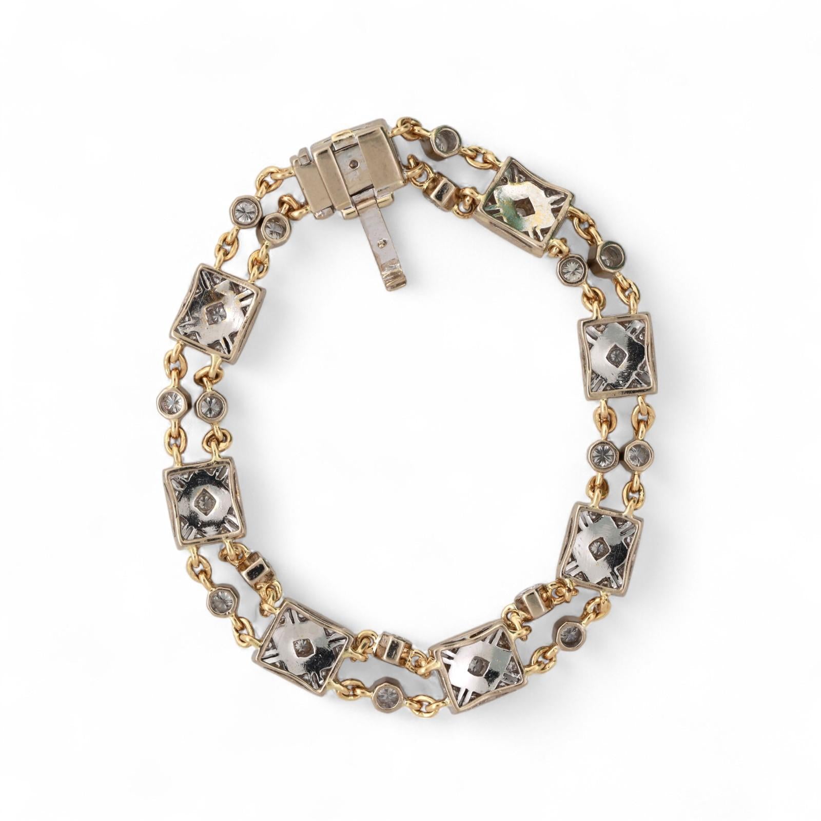 18KT Gold Diamond Onyx Station Bracelet 6.5" Ladies Vintage Estate