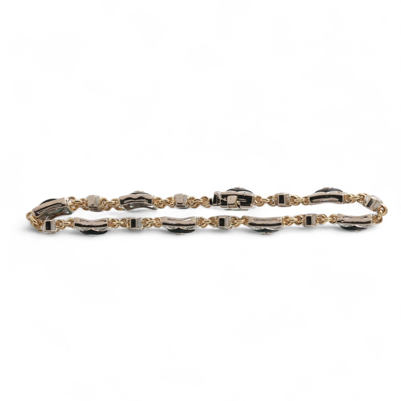 18KT Gold Diamond Onyx Station Bracelet 6.5" Ladies Vintage Estate