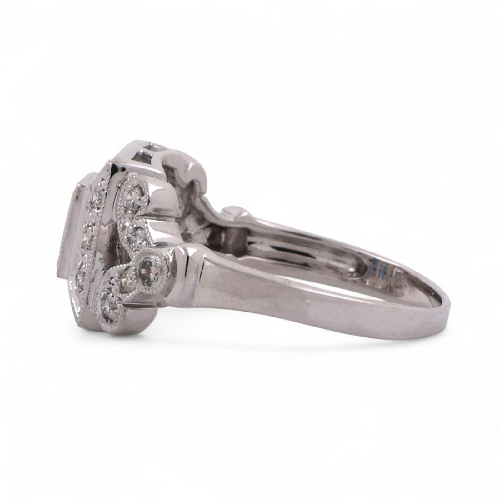 Blue Sapphire Diamond Square Halo Ring 18K White Gold 0.56 CTW Size 6.75