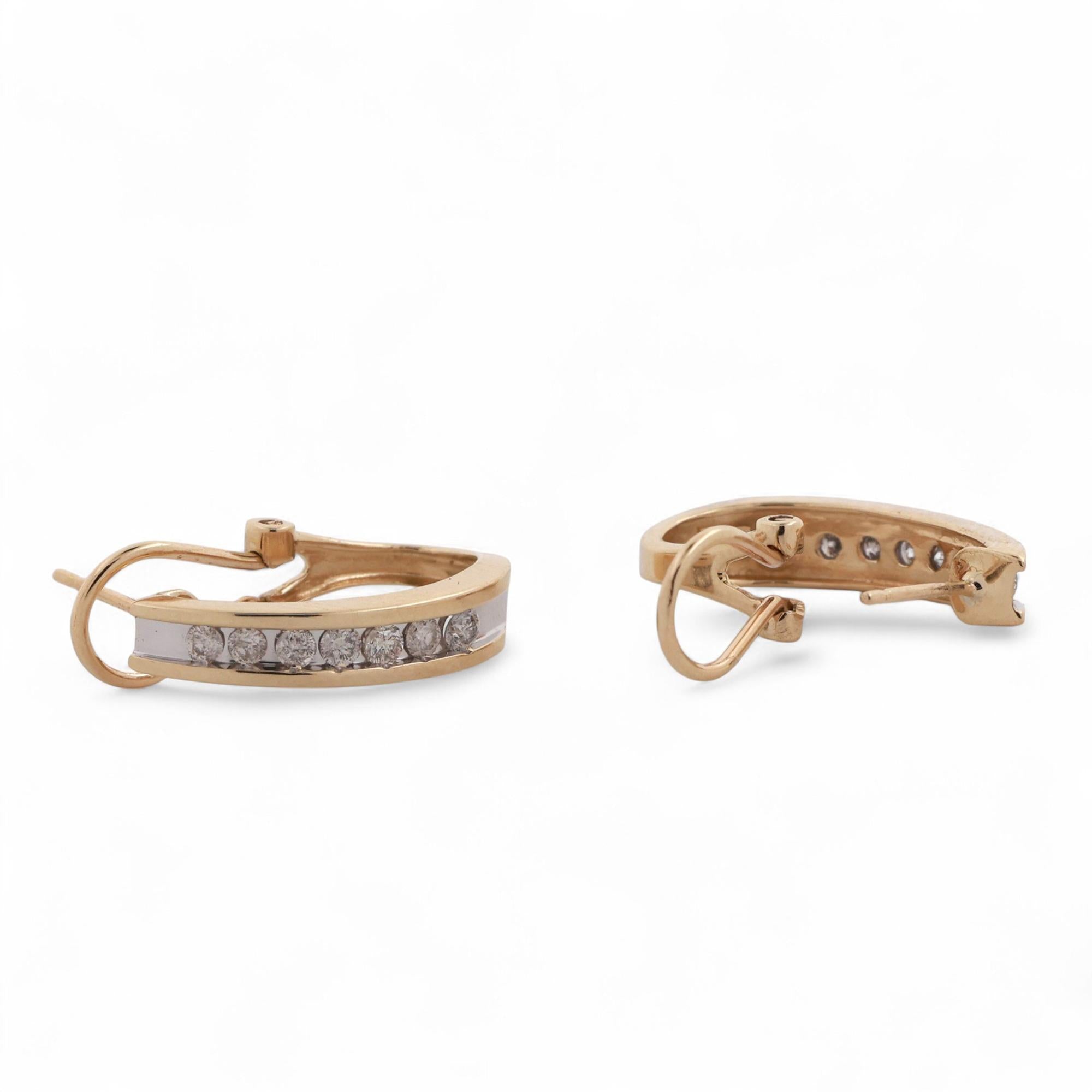 Diamond J Hoop Earrings 14K Gold 0.63 TW Channel Setting Omega Backs 0.70"