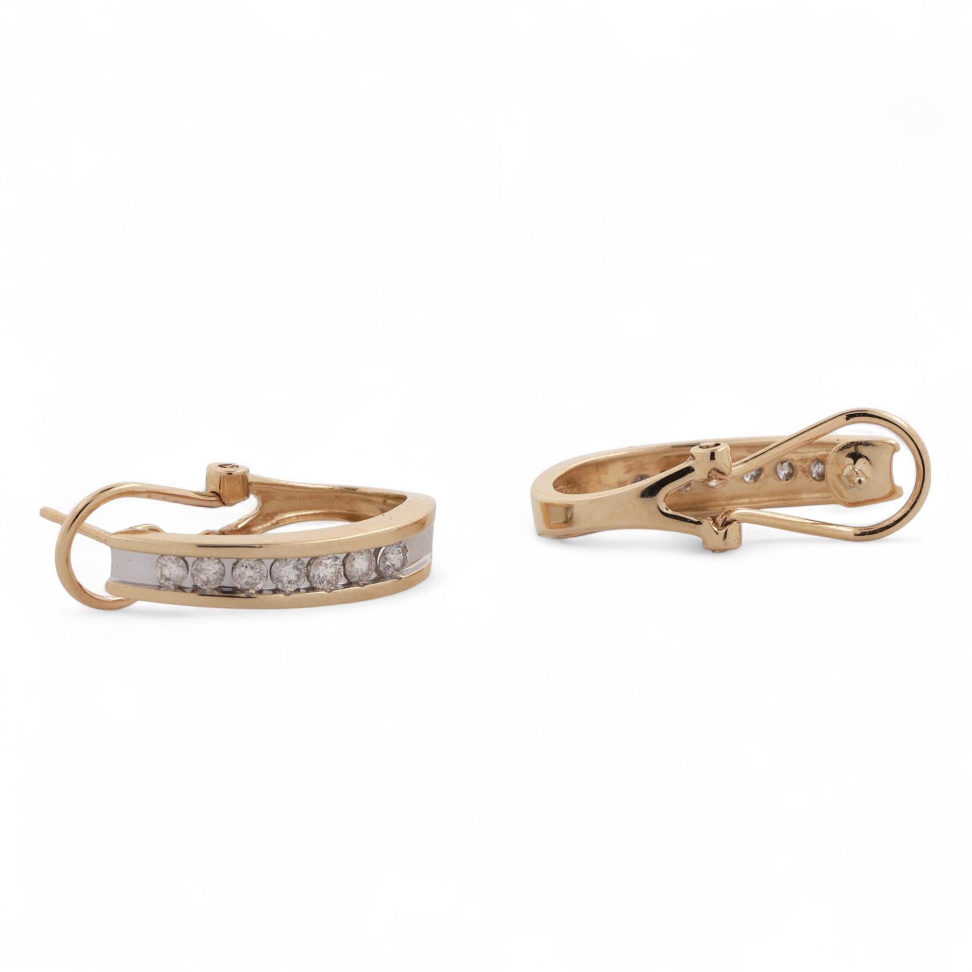 Diamond J Hoop Earrings 14K Gold 0.63 TW Channel Setting Omega Backs 0.70"