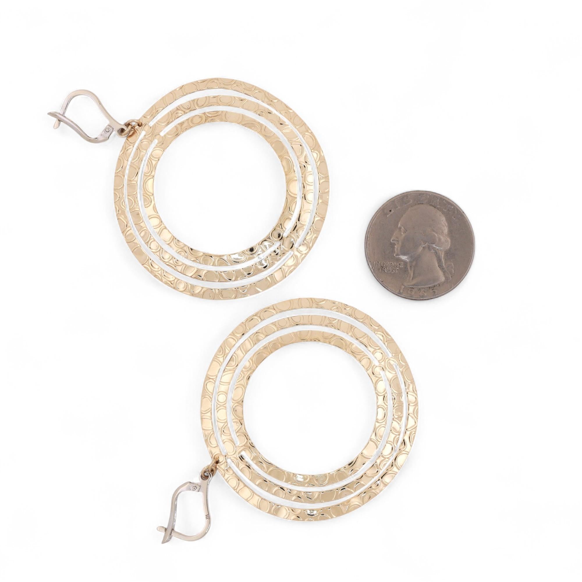 Tri Circle Drop Dangle Earrings 14K Gold Snap Clasps 2.55" Ladies Estate