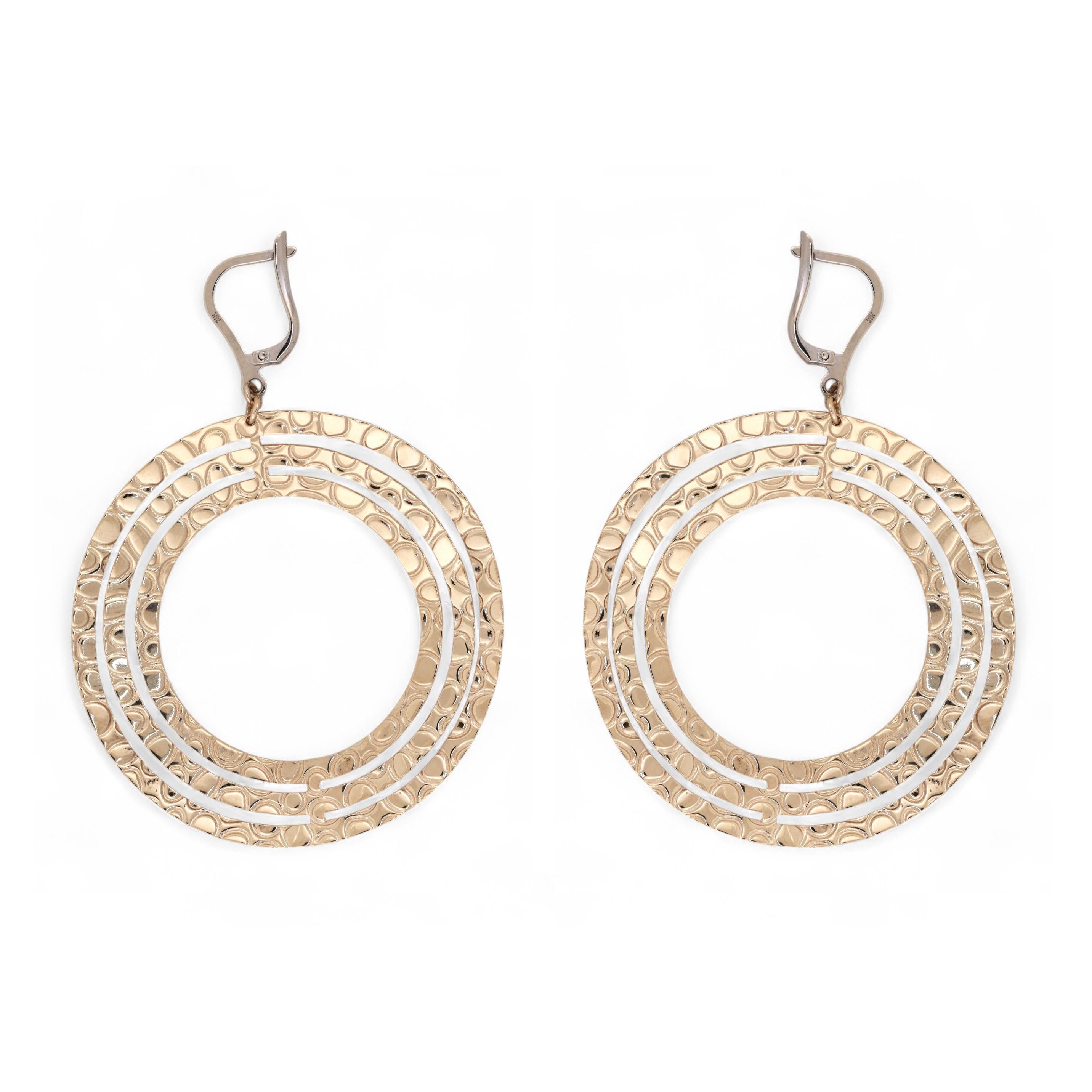 Tri Circle Drop Dangle Earrings 14K Gold Snap Clasps 2.55" Ladies Estate