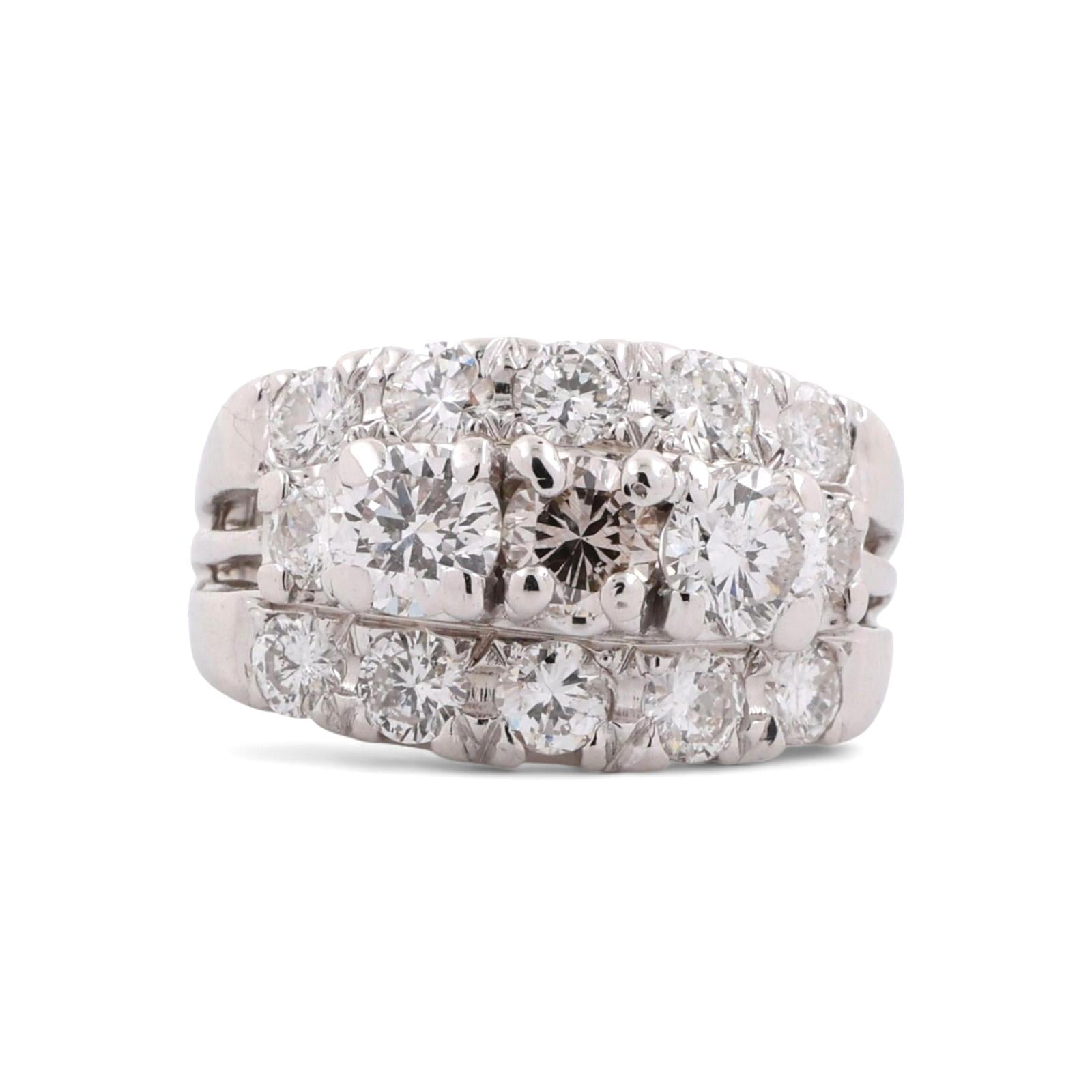 3.01CTW Diamond 3 Stone Wide Band Ring 14K White Gold Cognac Center Size 5.5