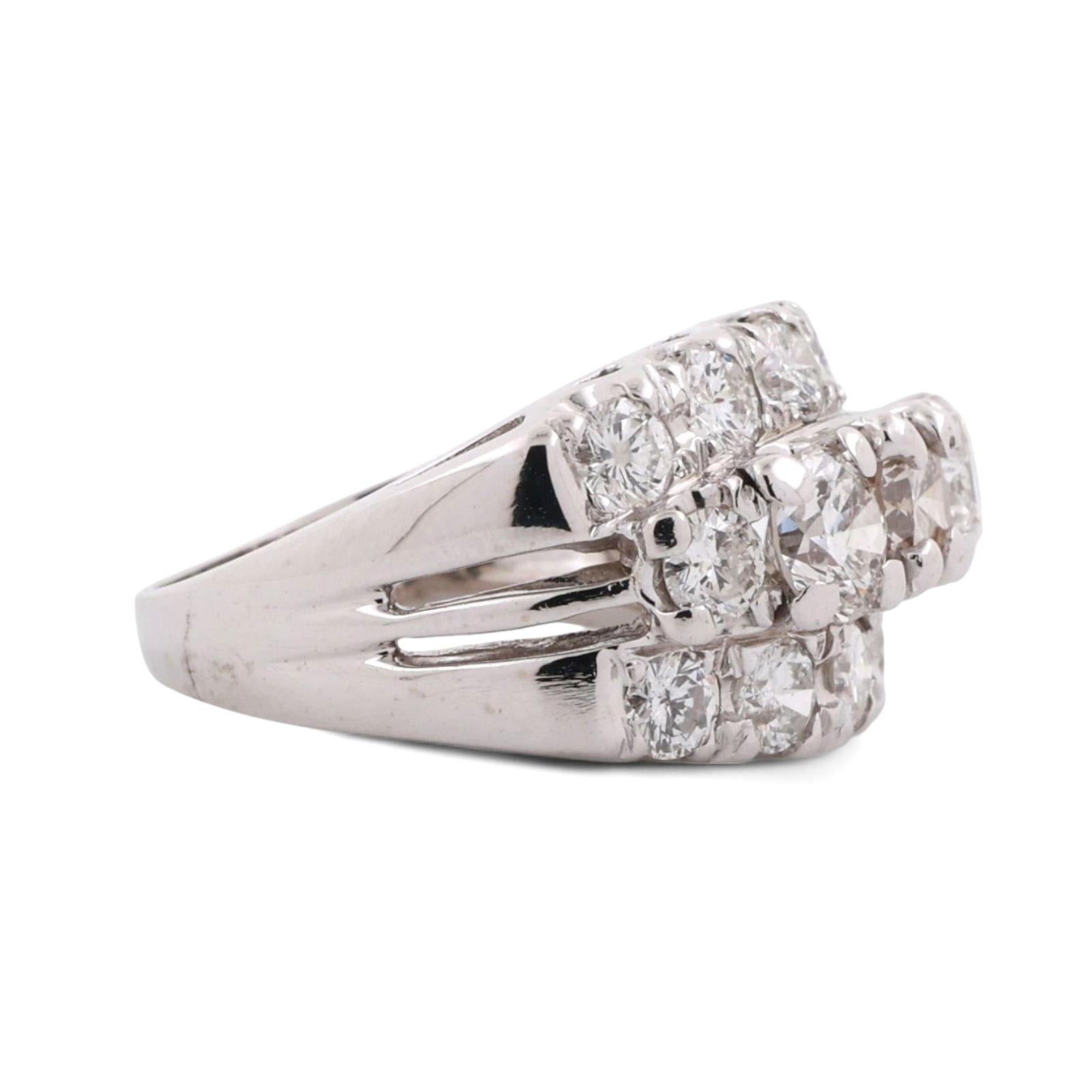 3.01CTW Diamond 3 Stone Wide Band Ring 14K White Gold Cognac Center Size 5.5