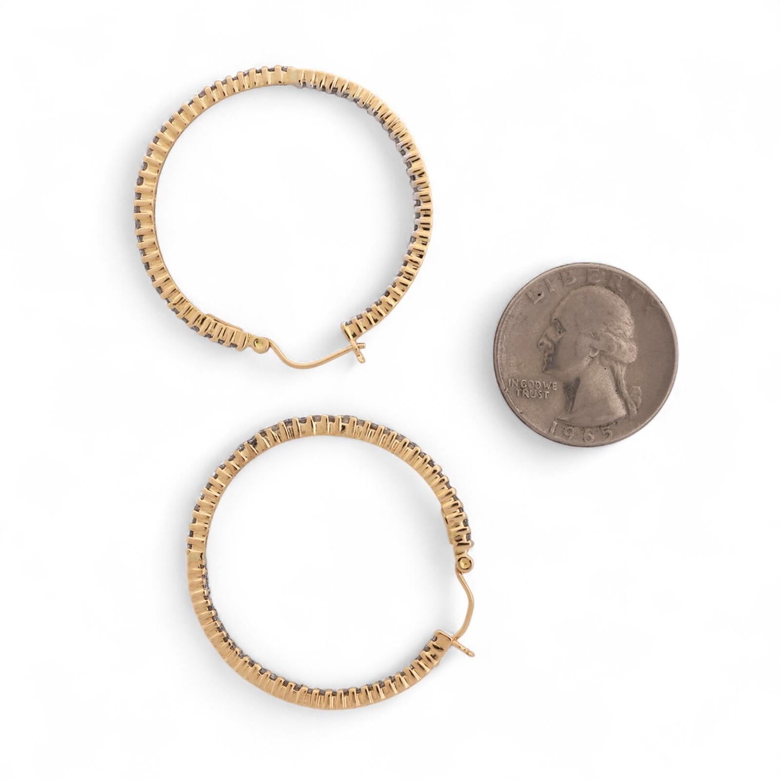 Inside Out Diamond Round Hoop Earrings 18K Yellow Gold 1.74 TW 1.55"