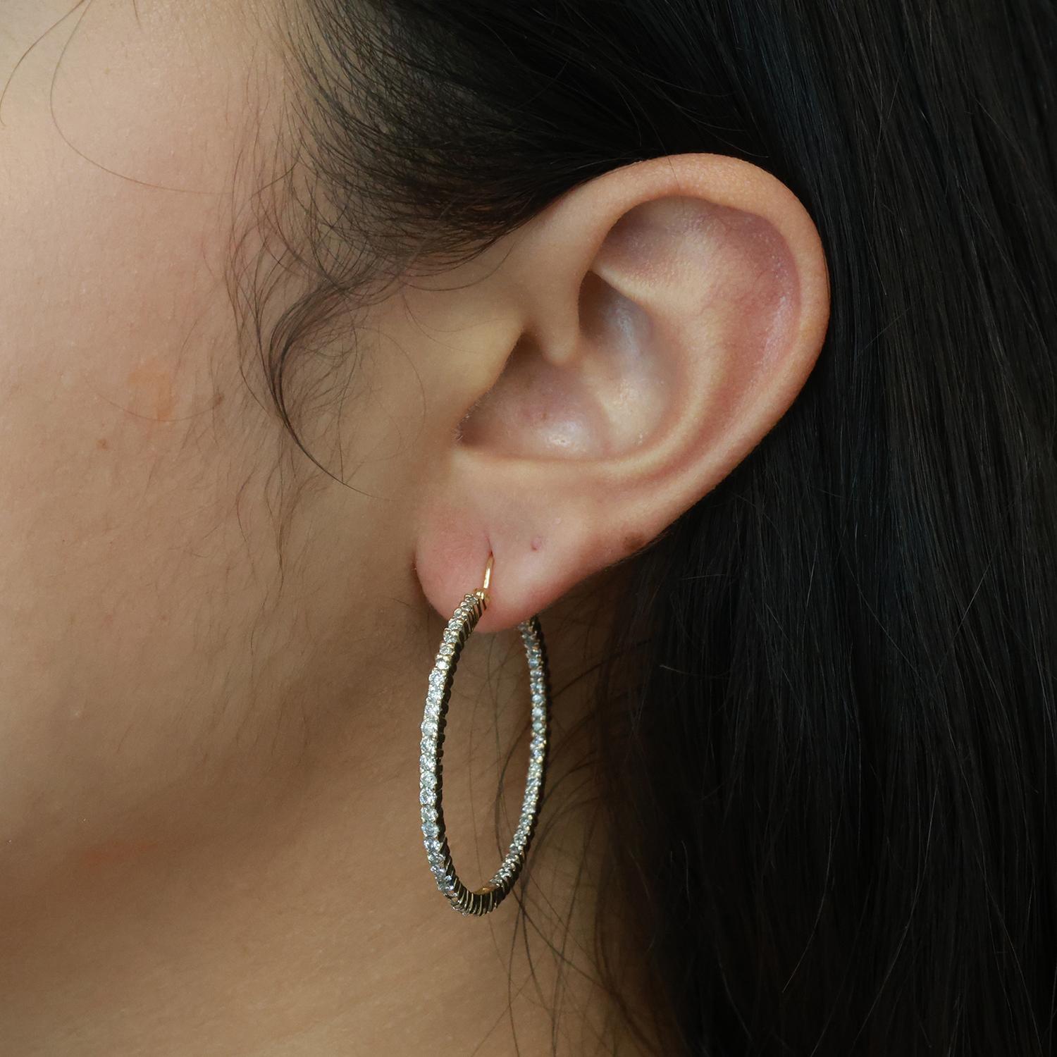Inside Out Diamond Round Hoop Earrings 18K Yellow Gold 1.74 TW 1.55"