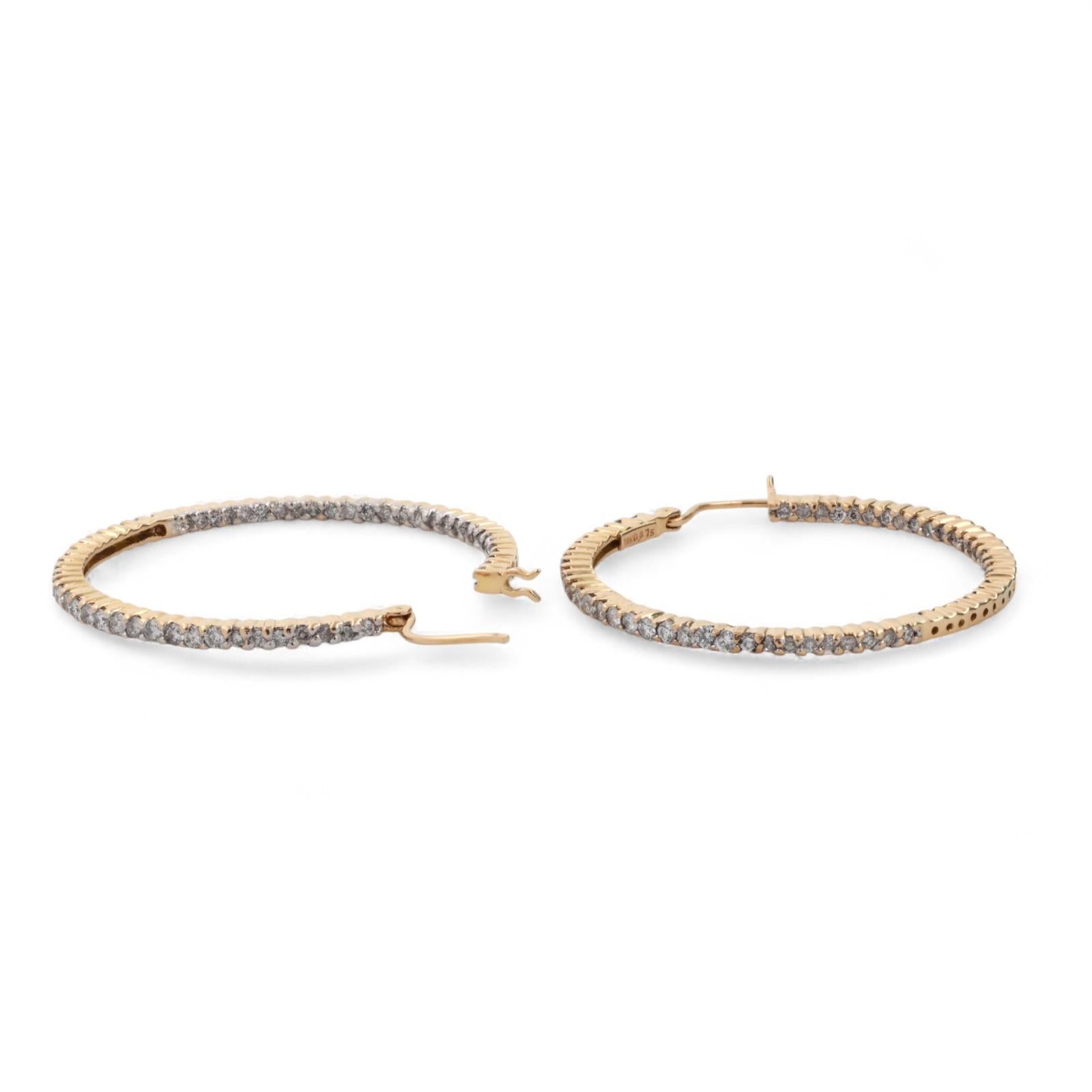Inside Out Diamond Round Hoop Earrings 18K Yellow Gold 1.74 TW 1.55"