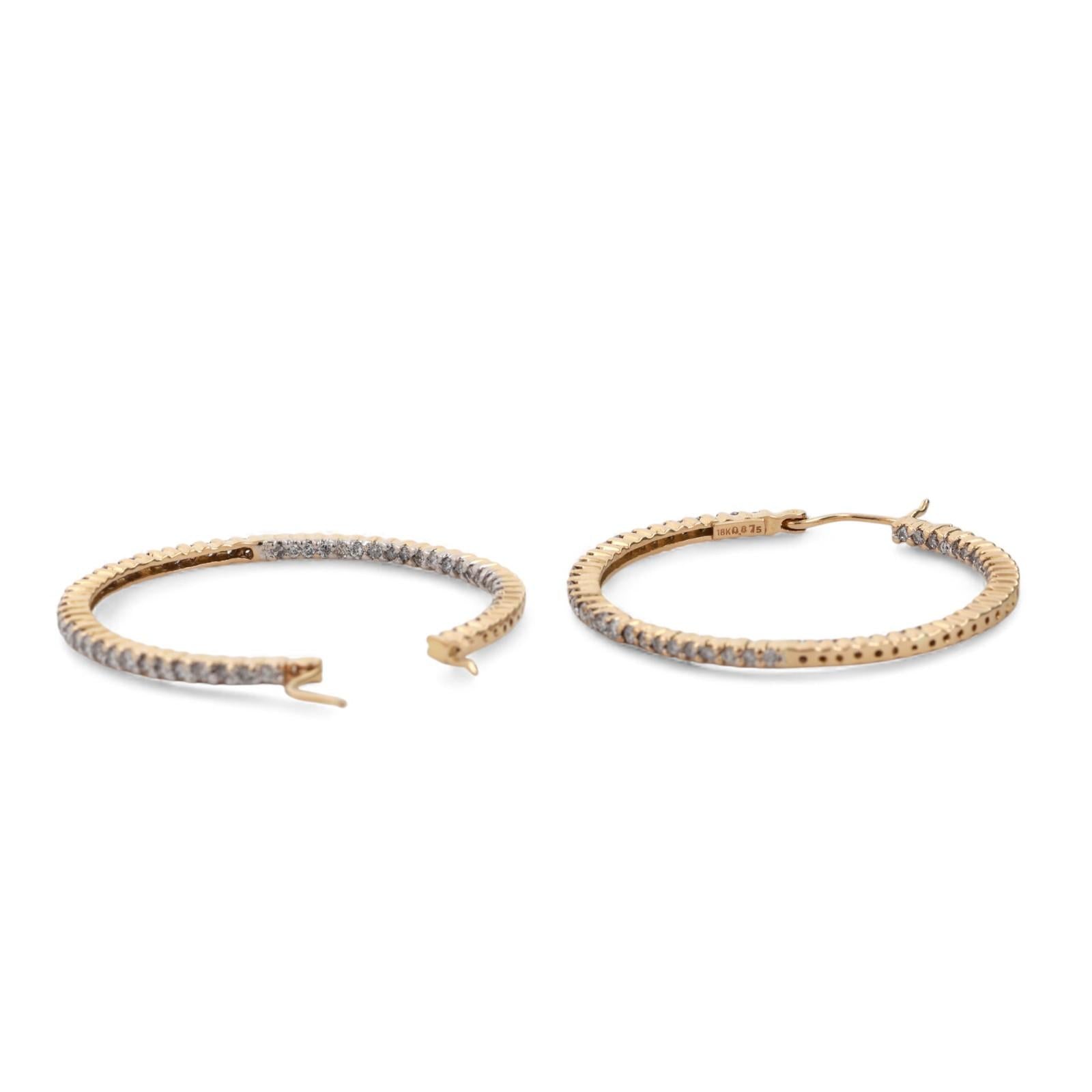 Inside Out Diamond Round Hoop Earrings 18K Yellow Gold 1.74 TW 1.55"