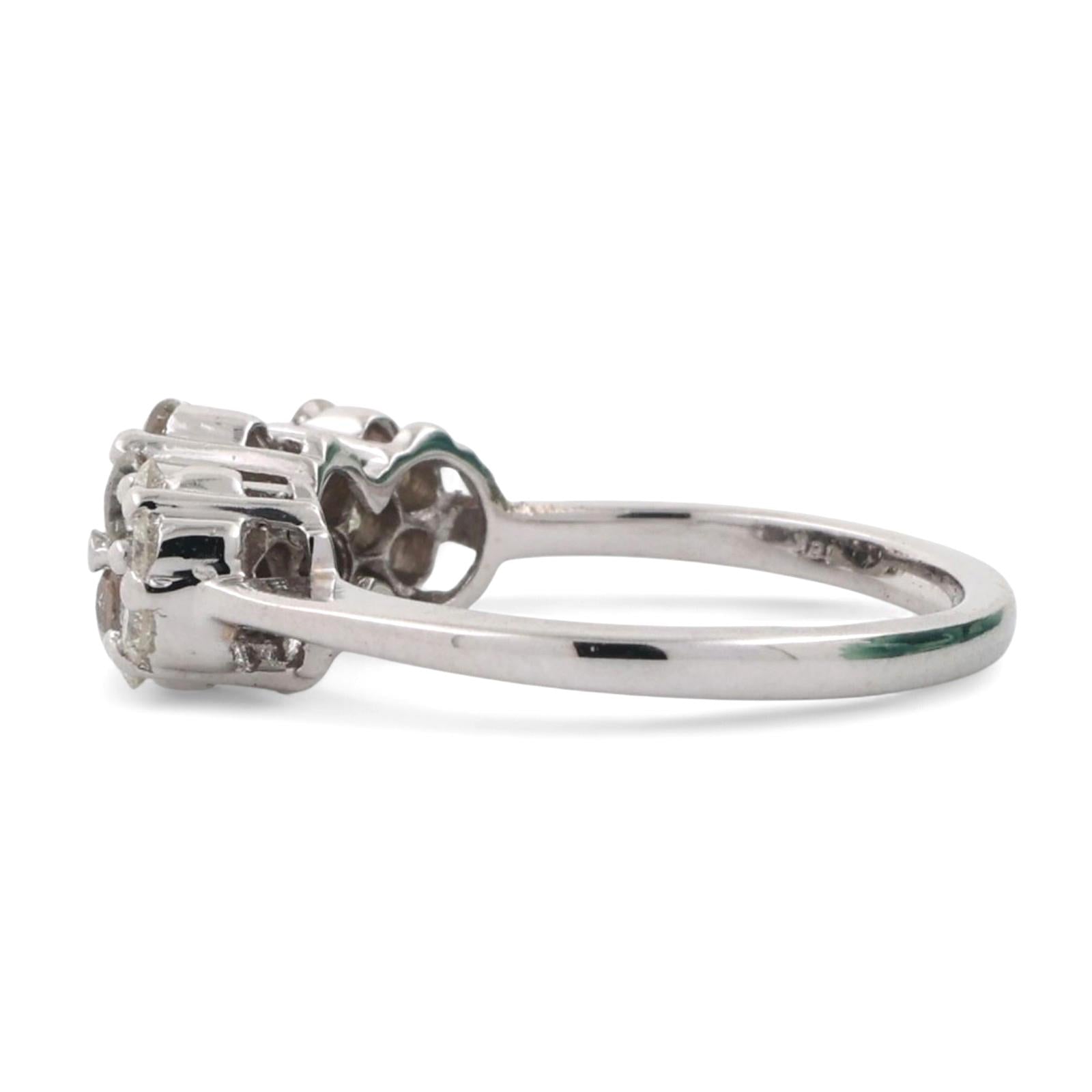0.75 TW Cluster Diamond Flower Ring 18K White Gold Size 4.25 Ladies Estate