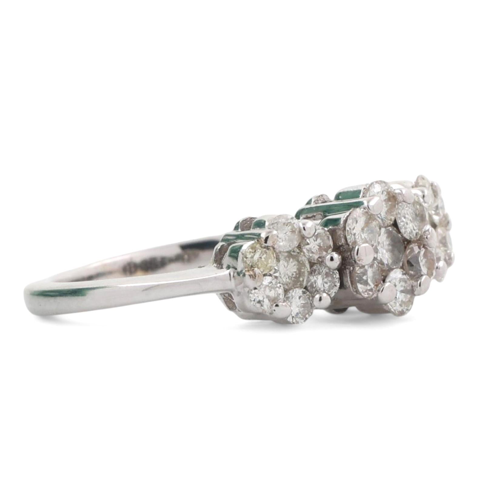 0.75 TW Cluster Diamond Flower Ring 18K White Gold Size 4.25 Ladies Estate