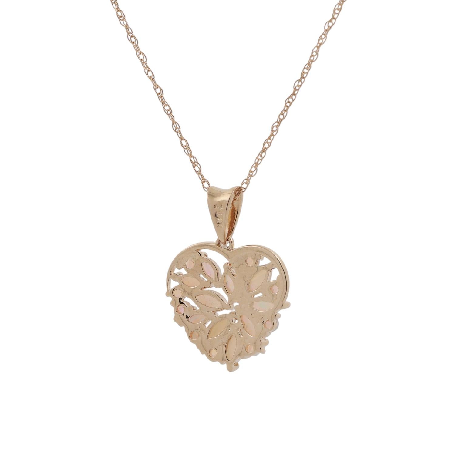 Opal Diamond Heart Pendant Chain Necklace 14K Yellow Gold 0.67 CTW 18" Estate