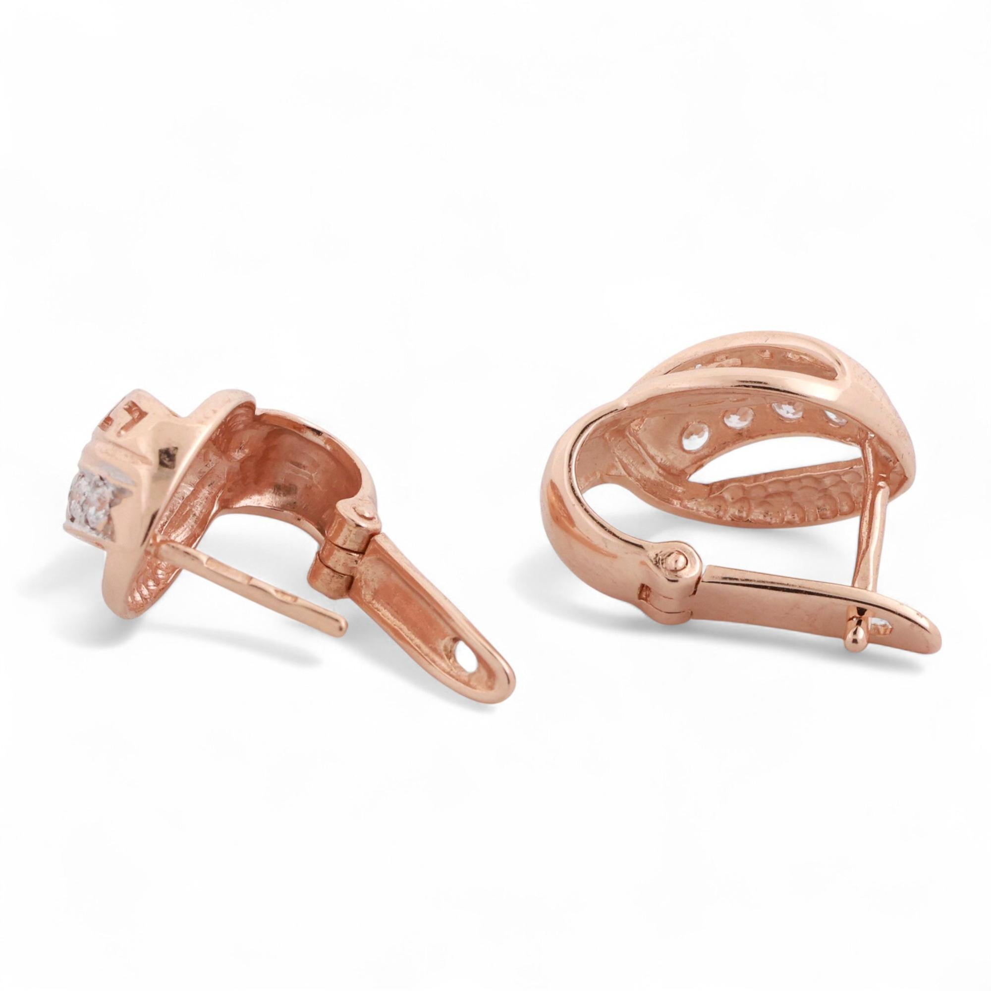 Diamond Greek Key Earrings 14K Rose Gold Latch Back 0.35 TW 0.60" Ladies Estate
