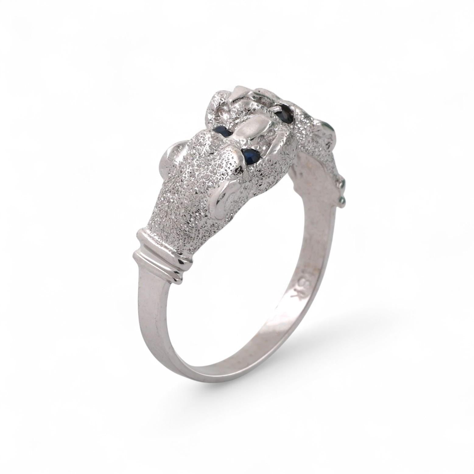Blue Sapphire Accent Panther Ring 18K White Gold 0.04 TW Size 7 Estate