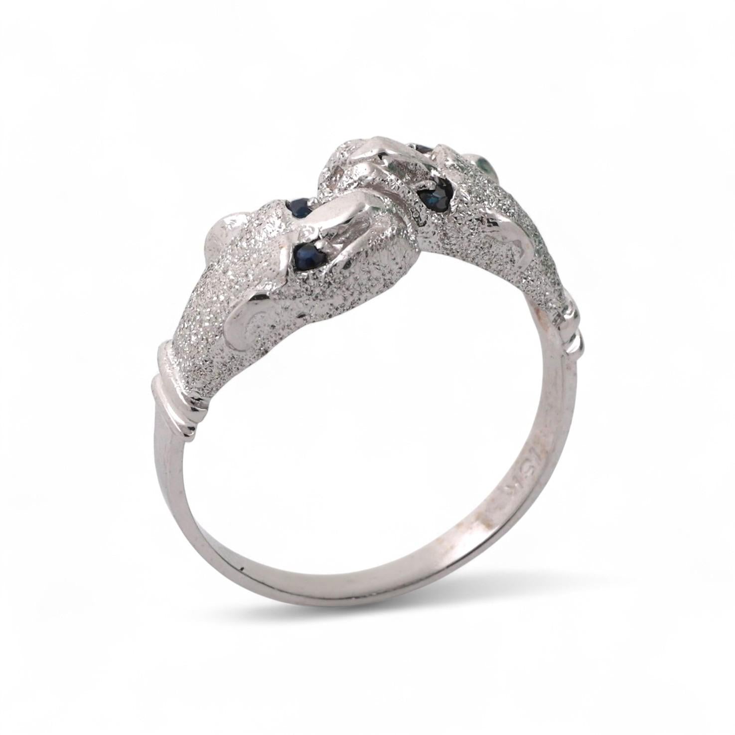 Blue Sapphire Accent Panther Ring 18K White Gold 0.04 TW Size 7 Estate