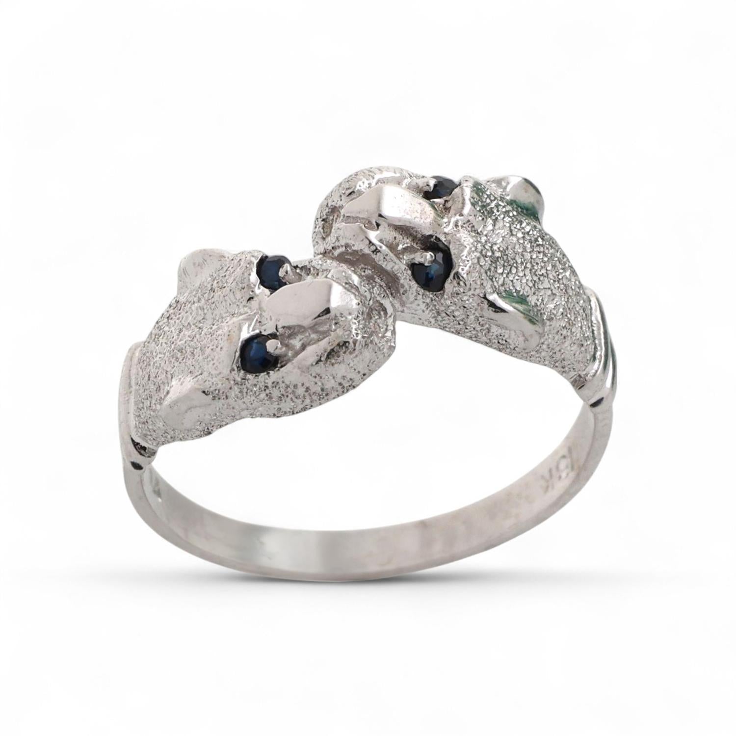 Blue Sapphire Accent Panther Ring 18K White Gold 0.04 TW Size 7 Estate
