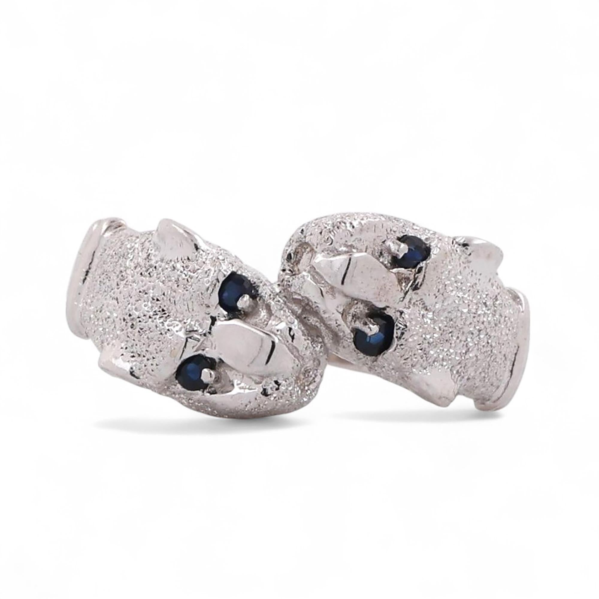 Blue Sapphire Accent Panther Ring 18K White Gold 0.04 TW Size 7 Estate