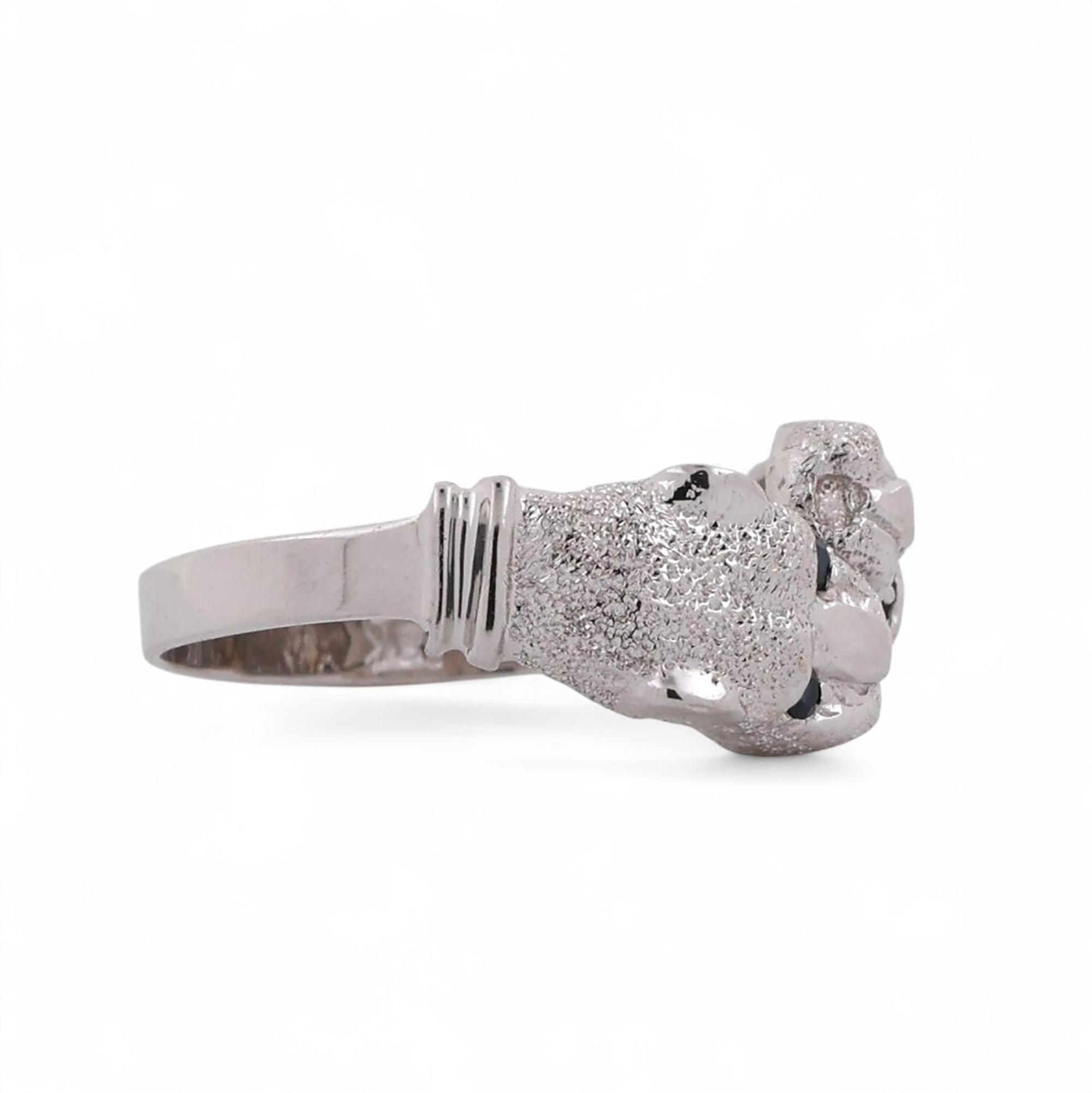 Blue Sapphire Accent Panther Ring 18K White Gold 0.04 TW Size 7 Estate