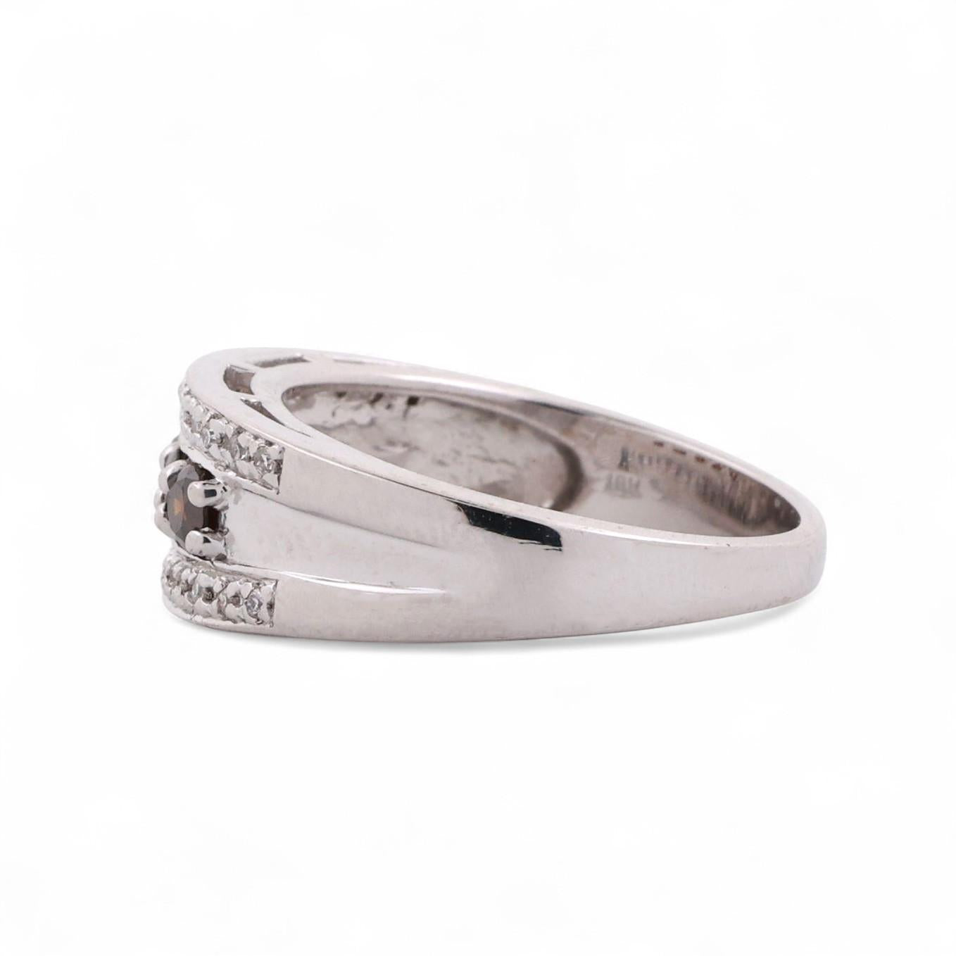 5-Stone Cognac Diamond Accented Band Ring 18K White Gold 0.85 TW Size 7.25