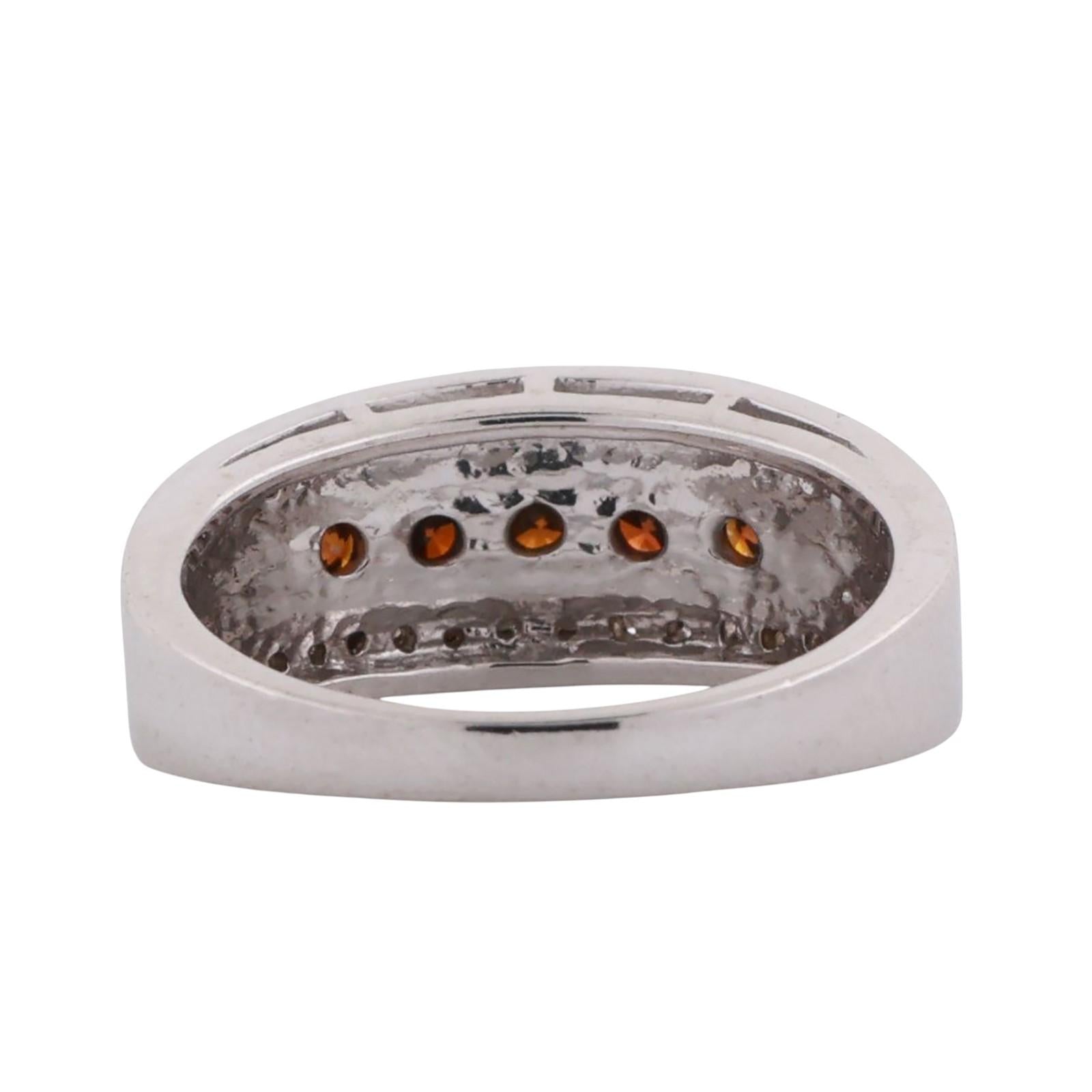 5-Stone Cognac Diamond Accented Band Ring 18K White Gold 0.85 TW Size 7.25